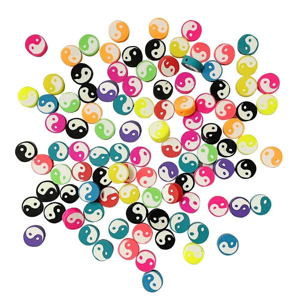 KURTCB Preppy Jewelry Making Kit 200pcs Polymer Clay Bulk Beads for Bracelet Necklace Kawaii Colorful Yin Yang Tai Chi Taiji Beaded Charms for Handmade DIY Accessories (Yin Yang)