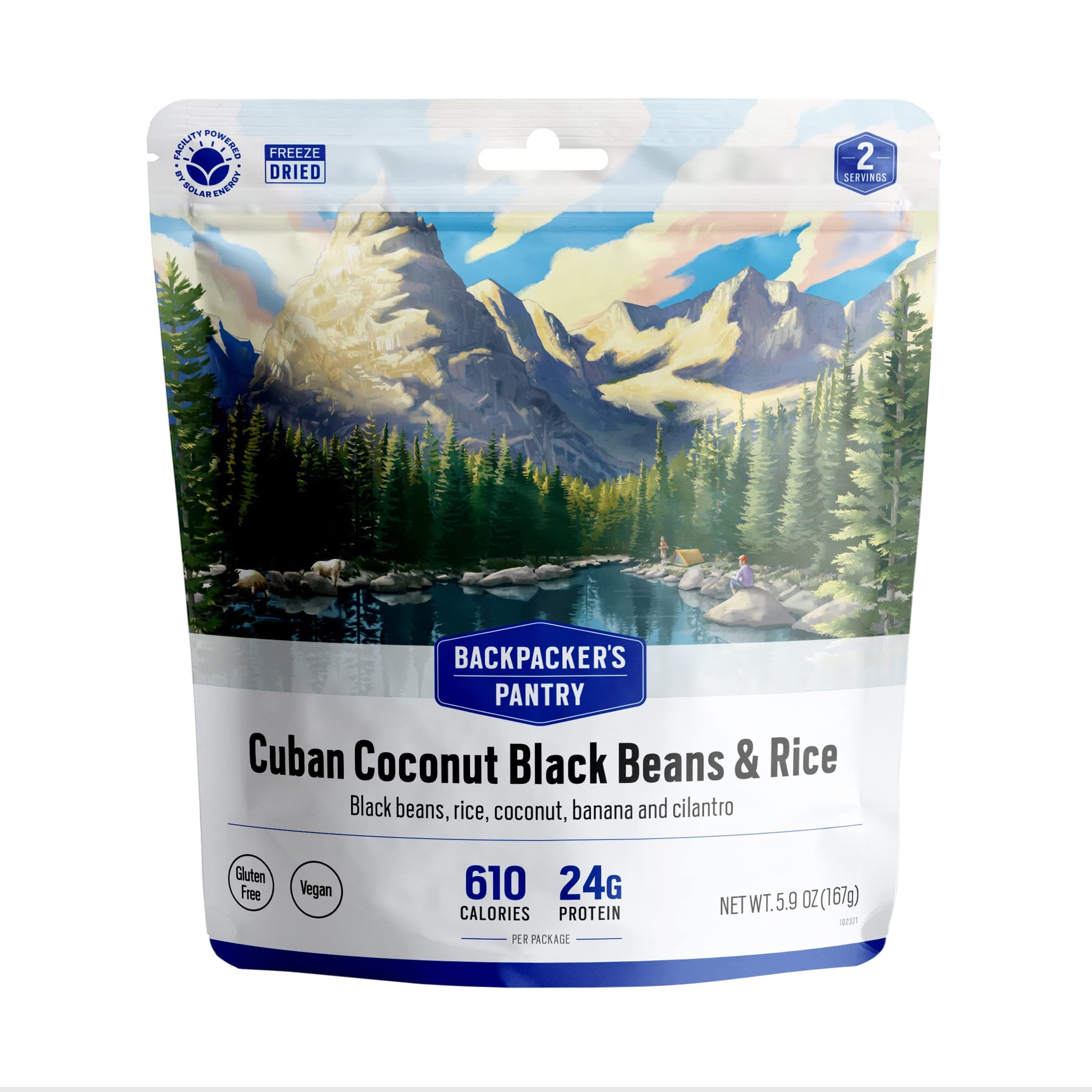 Backpacker's Pantry Cuban Coconut Rice & Black Beans, 2 Servings Per Pouch, Freeze Dried Food, 14 Grams of Protein, Vegan, Gluten Free