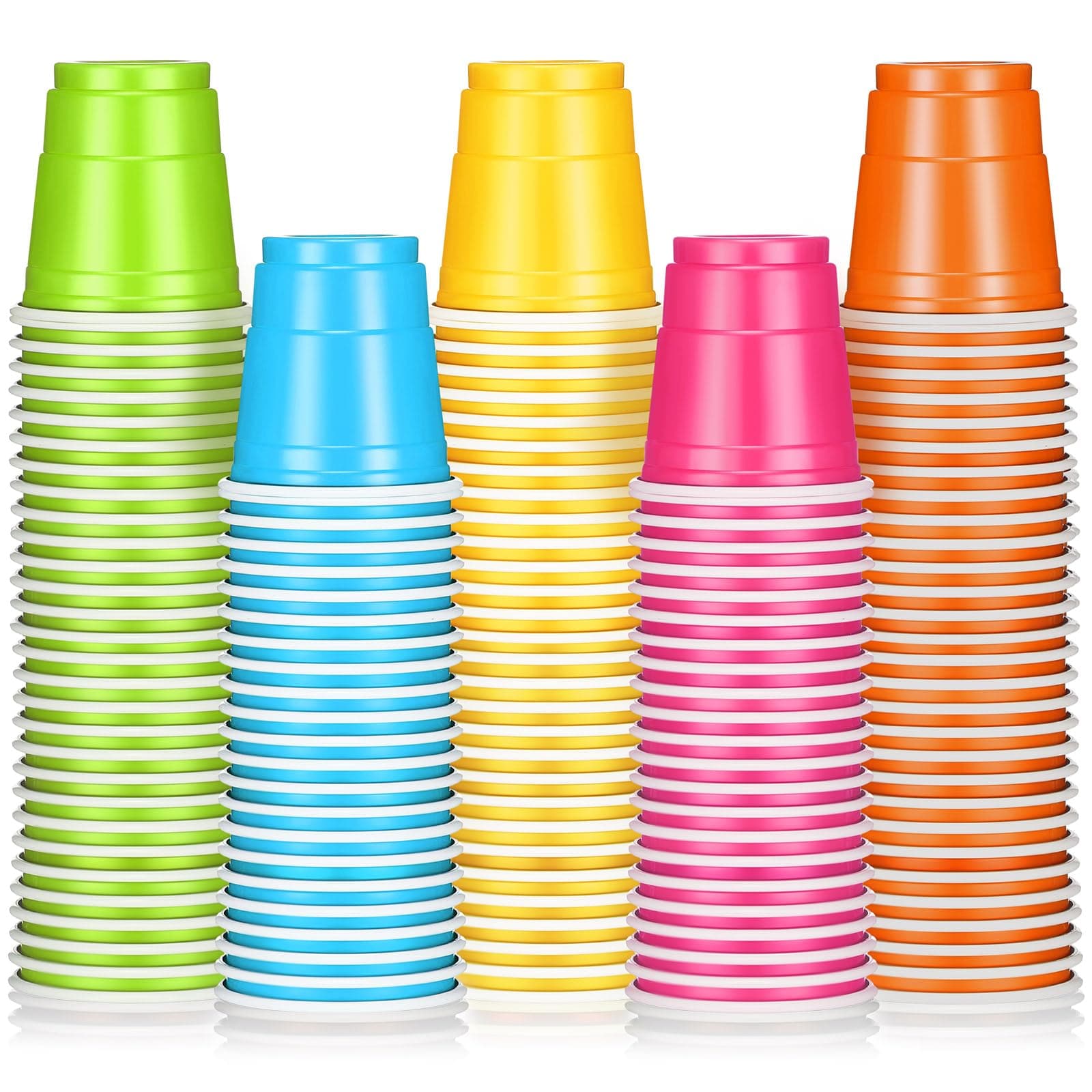 Roshtia 100 Pack 2 oz Plastic Shot Cups, Mini Disposable Shot Glasses 2 oz Party Cups for Easter Wedding Party, Beer Taste Serving, Snacks(Multi Colors)