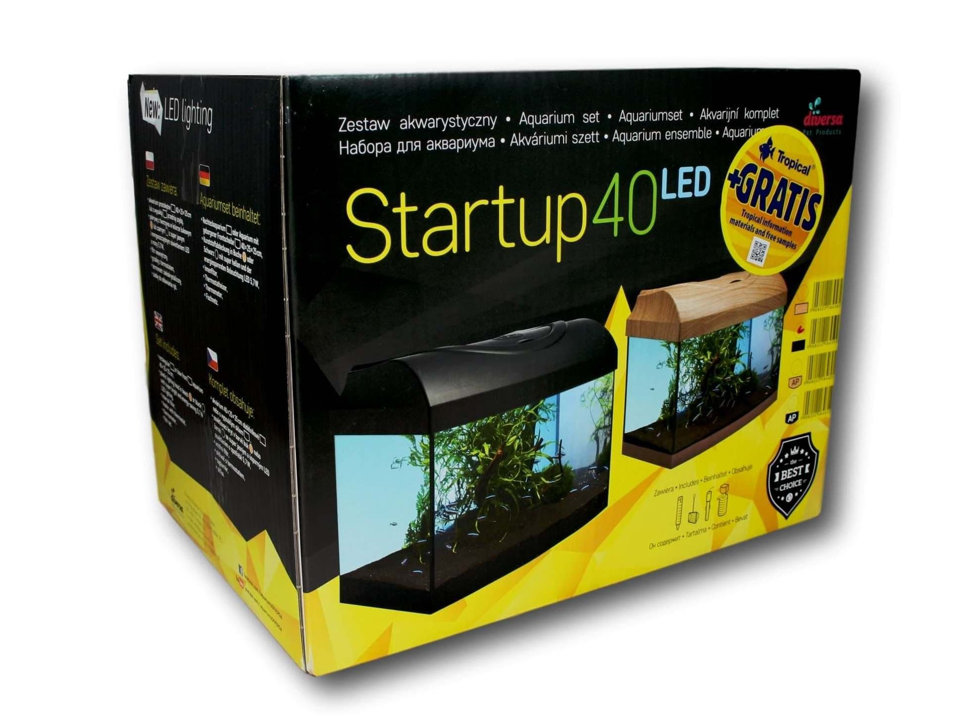 Diversa Aquarium - Complete Startup Set LED Fish tank, Cover, Light, Filter, Heater, Thermometer - Black (STARTUP LED 40 (Black - 25L Bow Front))