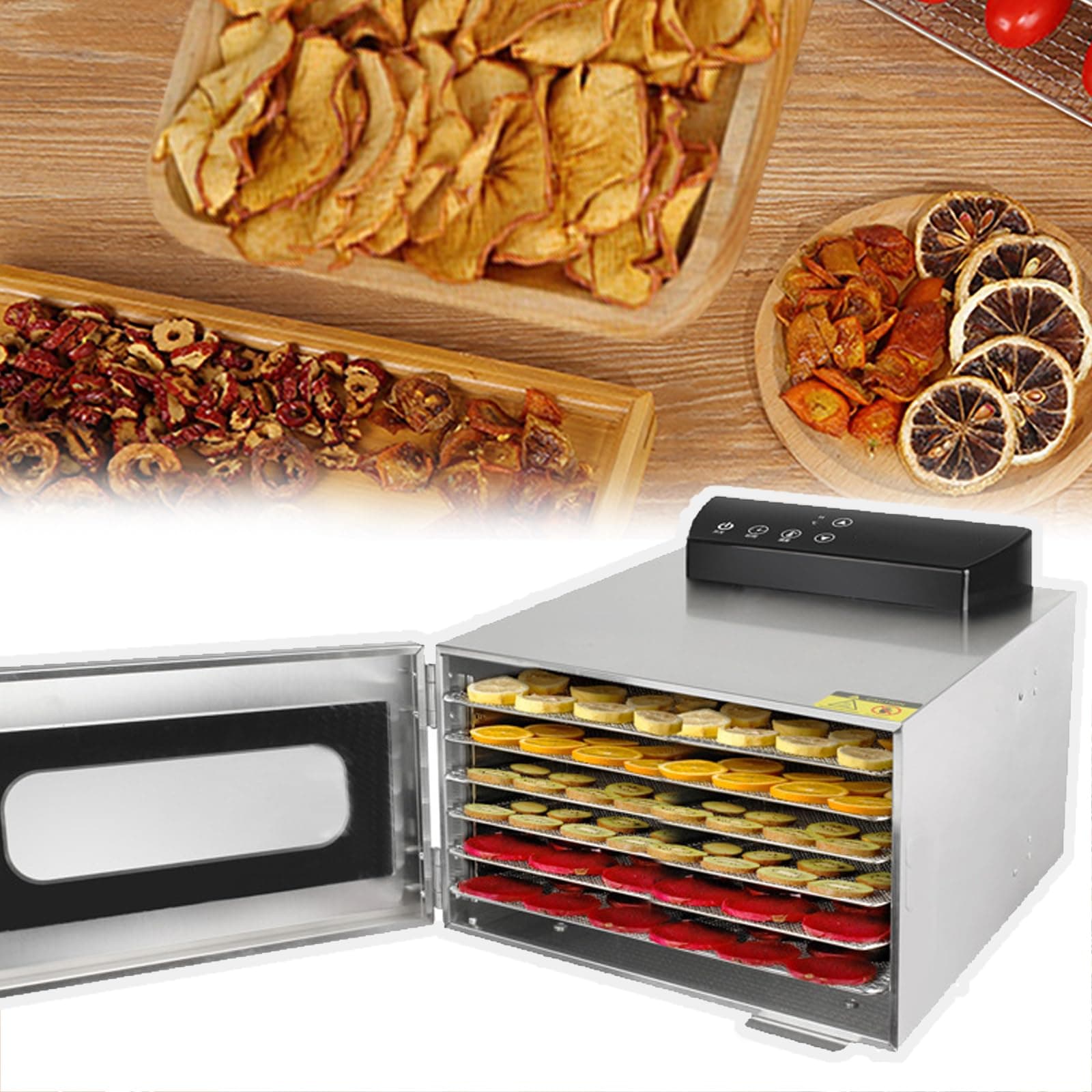 WhCeoy 6 Layers Home Freeze Dryer, Dehydration Dryer(400W), Timer: 0-24h+Drying: 30 Minutes/time, Temperature Control Range: 35-90 ° C+touch Panel, for Fruit, Herb,A