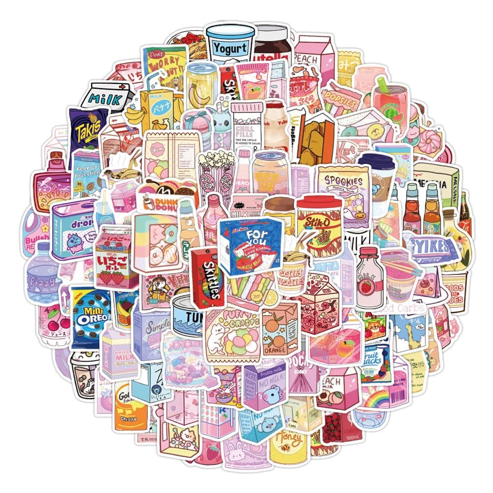 Stickers, 100 Pcs/Pack Snack Theme Cute Trendy Waterproof Stickers for Water Bottles, Laptop, Computer, Skateboard, Phone, Travel Case, Notebook for Teens Kids Girls Adults.