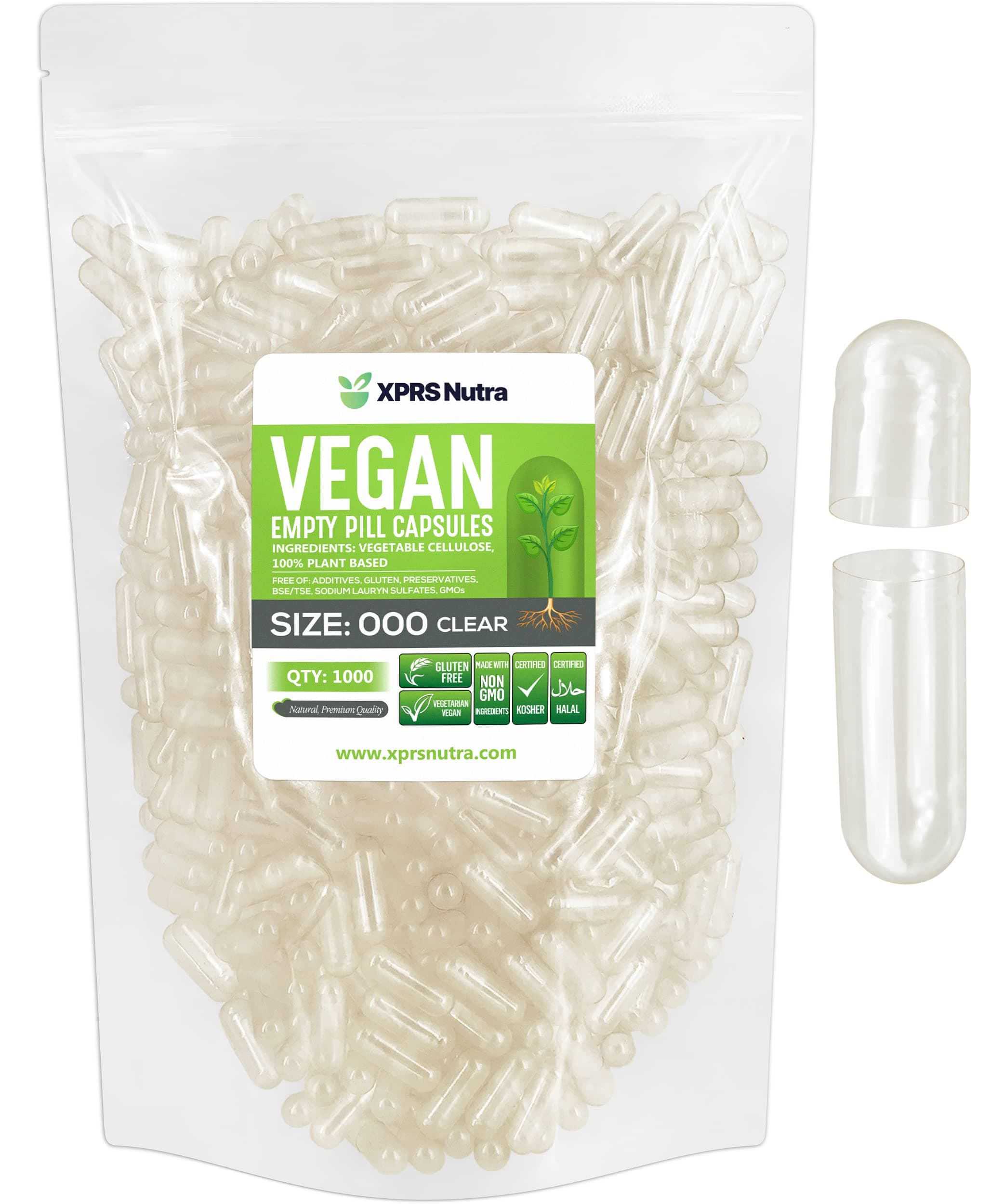 - XPRS Nutra Vegan Size 000 Empty Capsules - 1000 Count Clear Empty Vegan Capsules - Vegetarian - DIY Vegetable Capsule Filling - Veggie Pill Caps Pills
