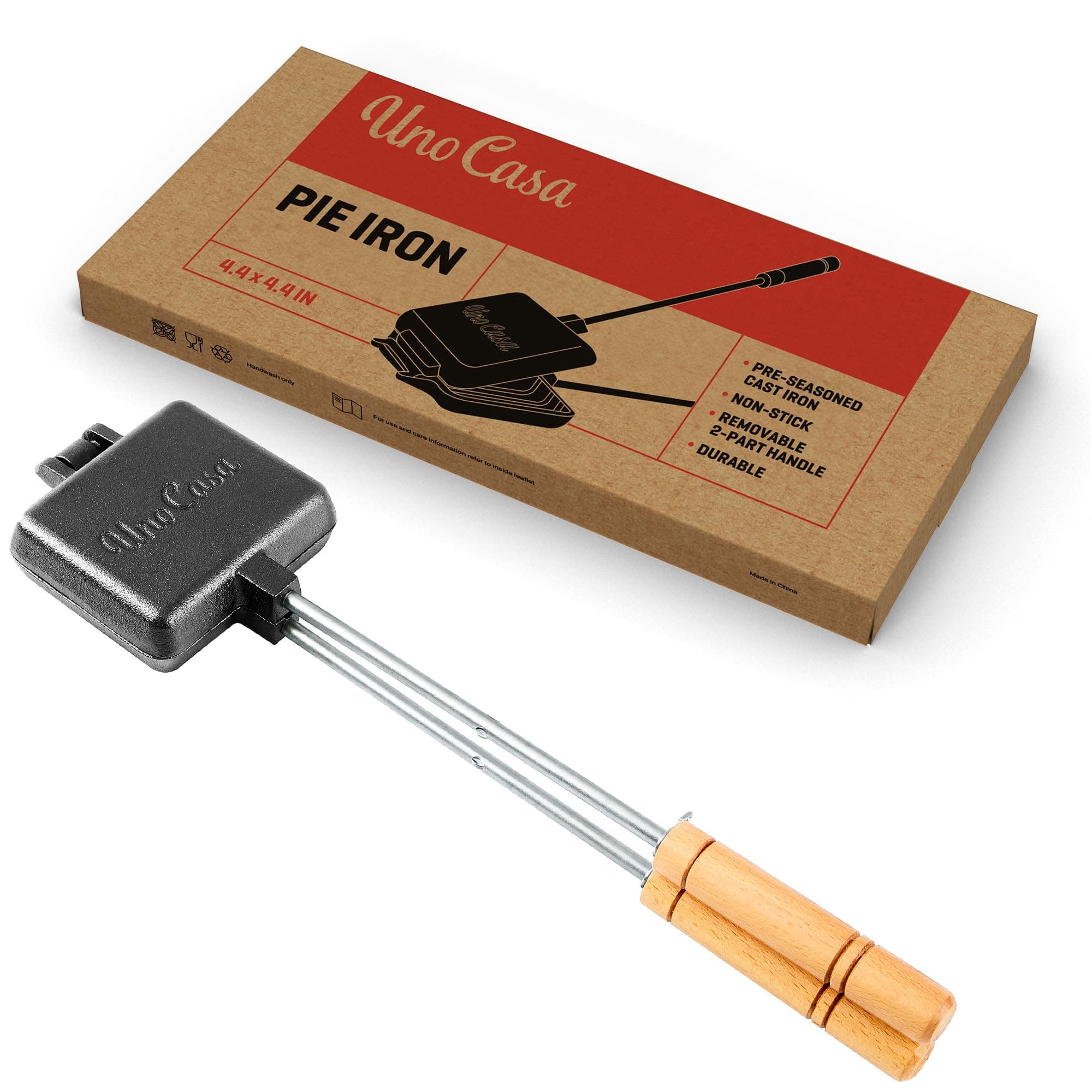 Uno Casa Pie Iron Sandwich Maker - Japanese Sandwich Maker with Recipe Book - Durable Campfire Cooking Equipment for Grilled Pies - Heavy Duty Cast Iron for Outdoor and Camping Adventures