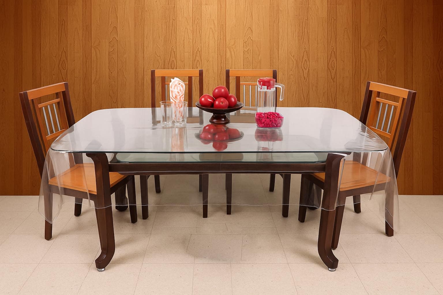 STITCHNEST 4 Seater Clear PVC Dining Table Cover Without Lace (40" x 60")