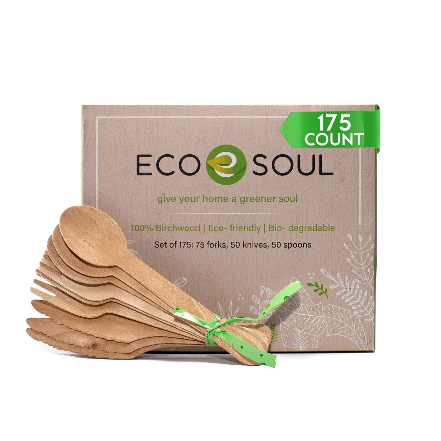 ECO SOUL Biodegradable Cutlery | Bamboo Silverware Utensils Flatware | Bamboo Cutlery Set | Set of Forks, Spoons, Knives | Eco-Friendly, Compostable & Disposable Wooden Cutlery | Party & Home Use