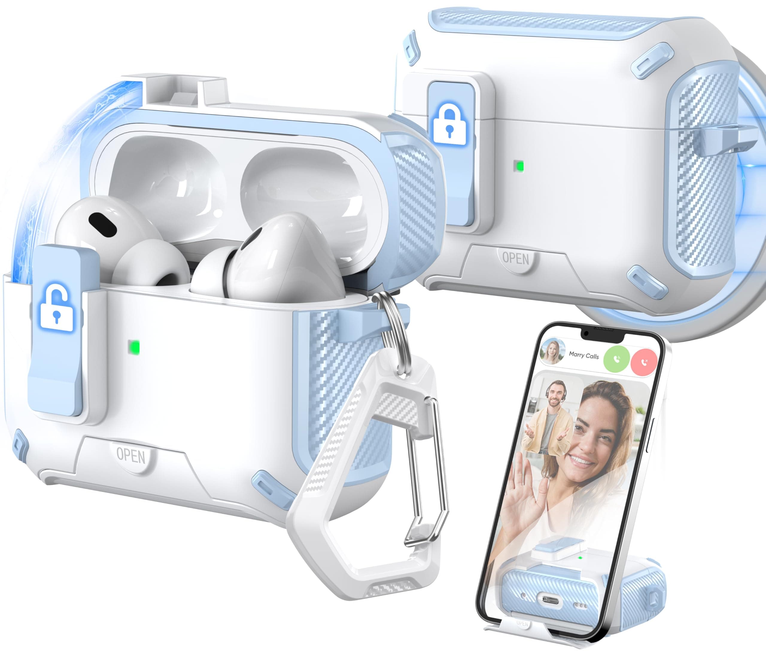 for AirPods Pro 2nd/1st Generation Case Cover, Compatible with Magsafe, Magnetic Automatic Lock, Charging Port Dust-Proof & Stand Design with Cleaning Kit, Sky Blue/Snow White