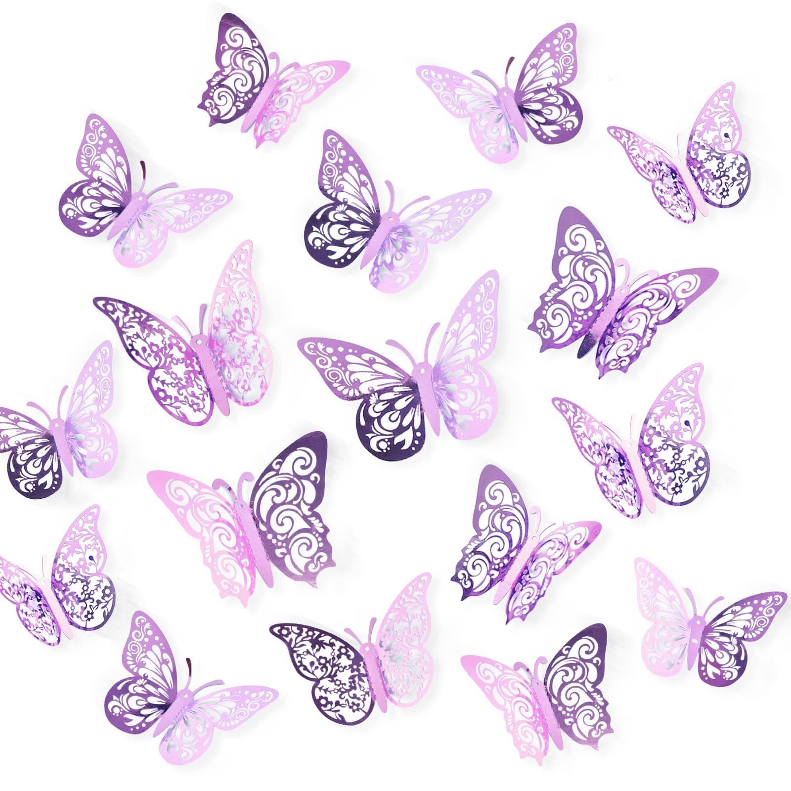 72 Pcs Butterfly Decorations, 3 Sizes 3 Styles, 3D Butterfly Wall Decor, Party Decorations, Birthday Decorations, Butterflies for Crafts, Cake Decorating, Wall Stickers Room Decor, Pale Plum