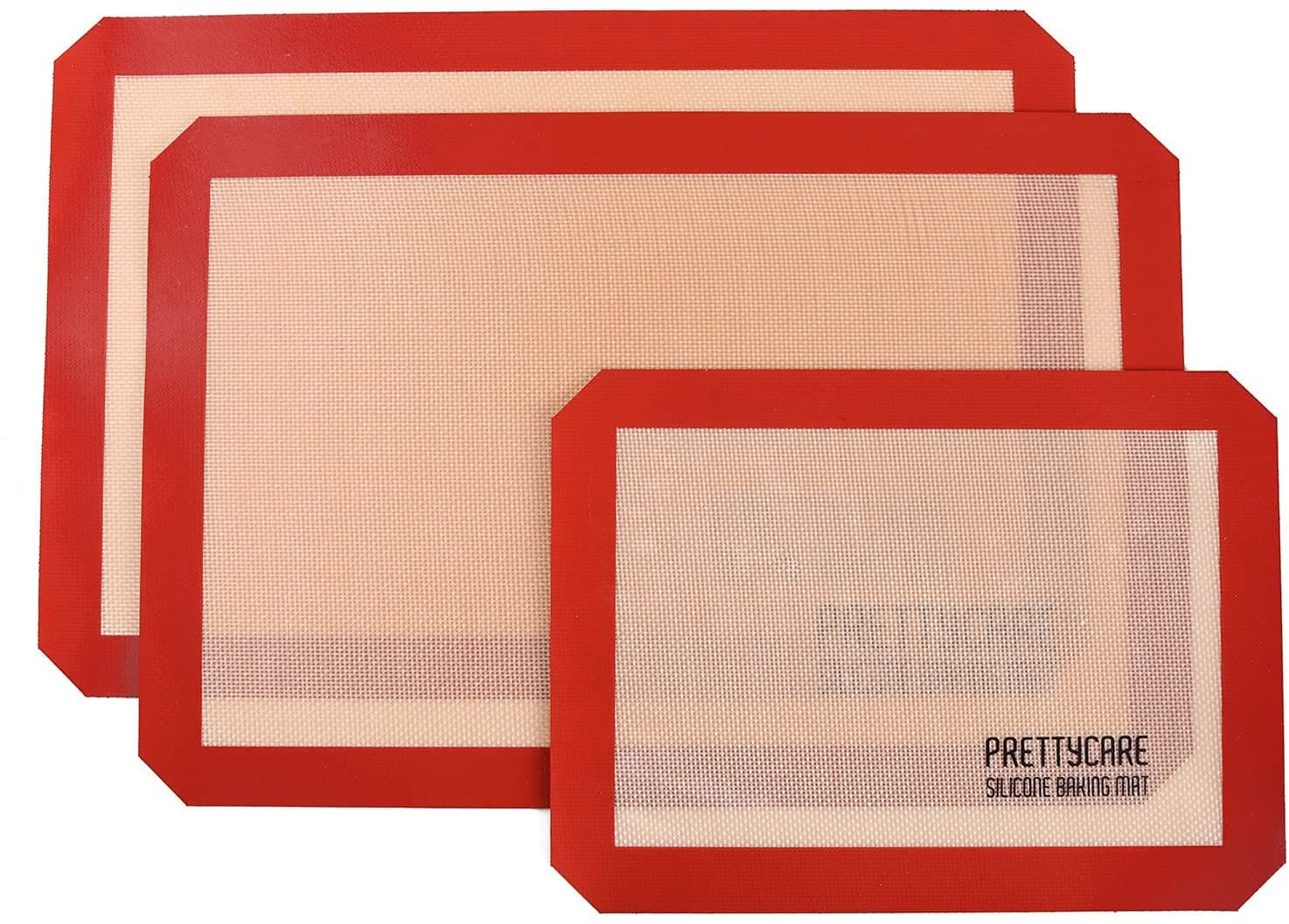 Silicone Baking Mat Set by PrettyCare (2 Half Sheet and 1 Quarter Sheet) Non Stick Cookie Baking Supplies for Bake Pans & Toaster Oven - Macaron/Pastry/Bun/Bread