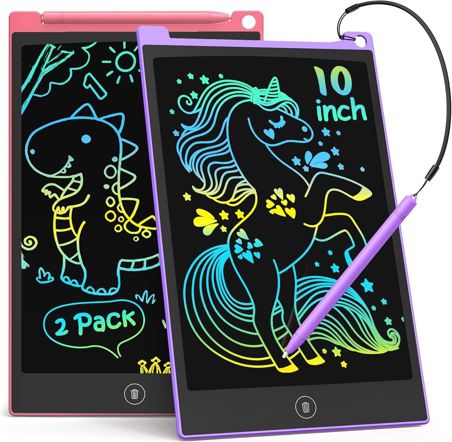 TECJOE 2 Pack LCD Writing Tablet, 10 Inch Colorful Doodle Board for Kids, Electronic Drawing Tablet Drawing Pads,Kids Travel Games Activity for Learning,Gifts for 3–6-Year-Old(Pink and Violet)