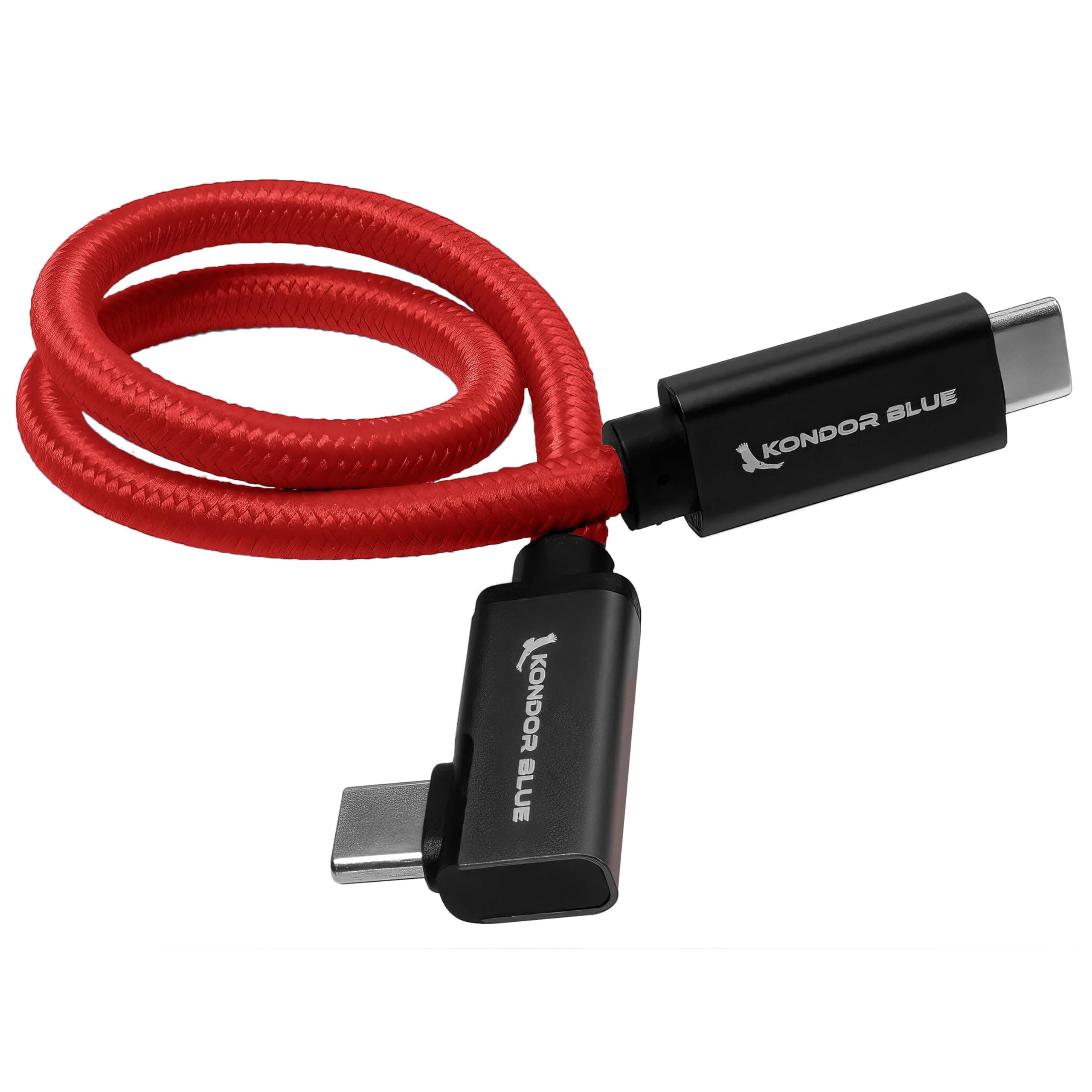 KONDOR Blue Straight USB C 3.1 GEN 2 10Gb/s 100W | Right Angle Braided Cable for 8K Data and Power Supply (Red, 12")