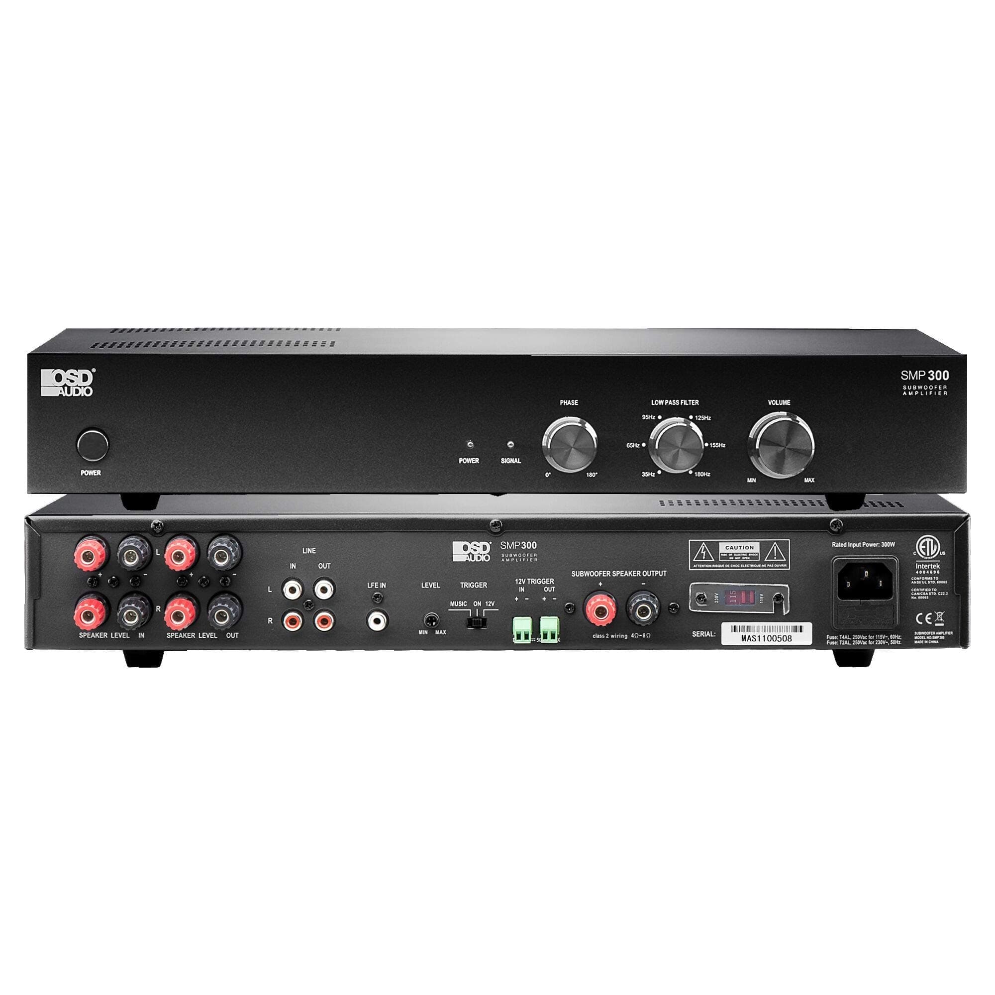 OSD Audio SMP300 Class D Subwoofer Amplifier, 500W Max Power, Digital Mono Amp for Passive Subwoofers, Adjustable Crossover, Phase and Volume, LFE Line-in
