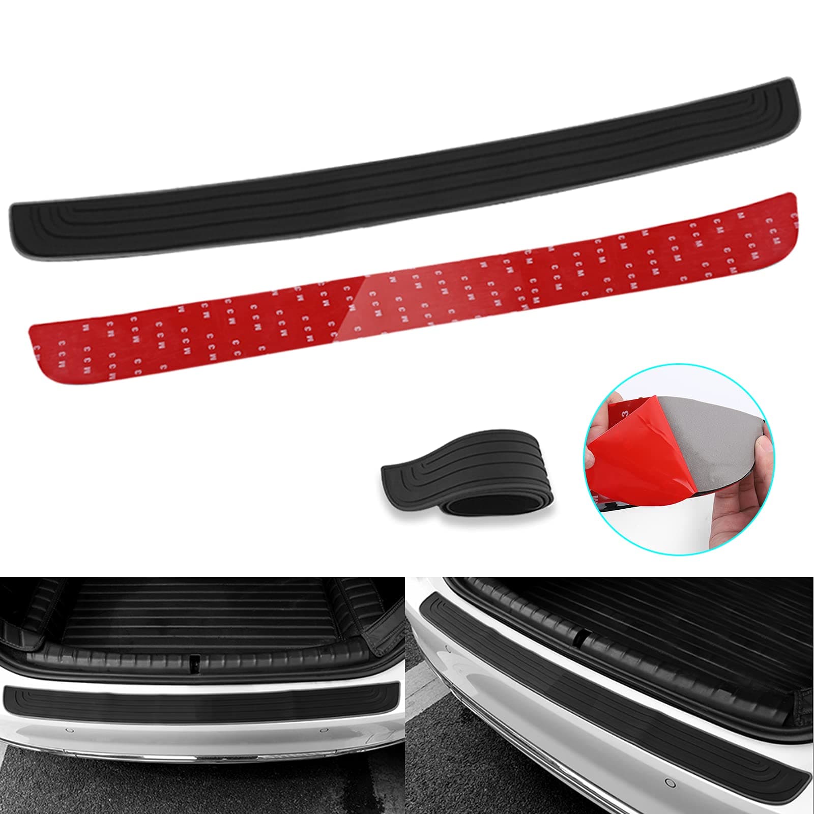GZRUICA Rear Bumper Protector Guard Trunk Rubber Protection Strip Rubber Scratch-Resistant Trunk Door Entry Guards Car Accessory for SUV/Cars - Universal No Pattern Full Black with Full 3M Tape Pack-1