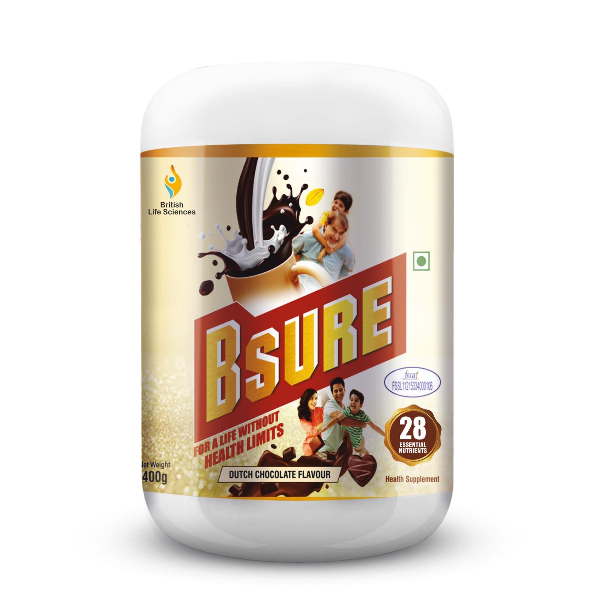 - Bsure - For a Life Without Health Limits | Complete Balanced Nutritional Supplement for All Ages | Immunity Booster with 3 Vital Antioxidants & 28 Nutrients | Gluten-Free | Dutch Chocolate Flavour | 400g