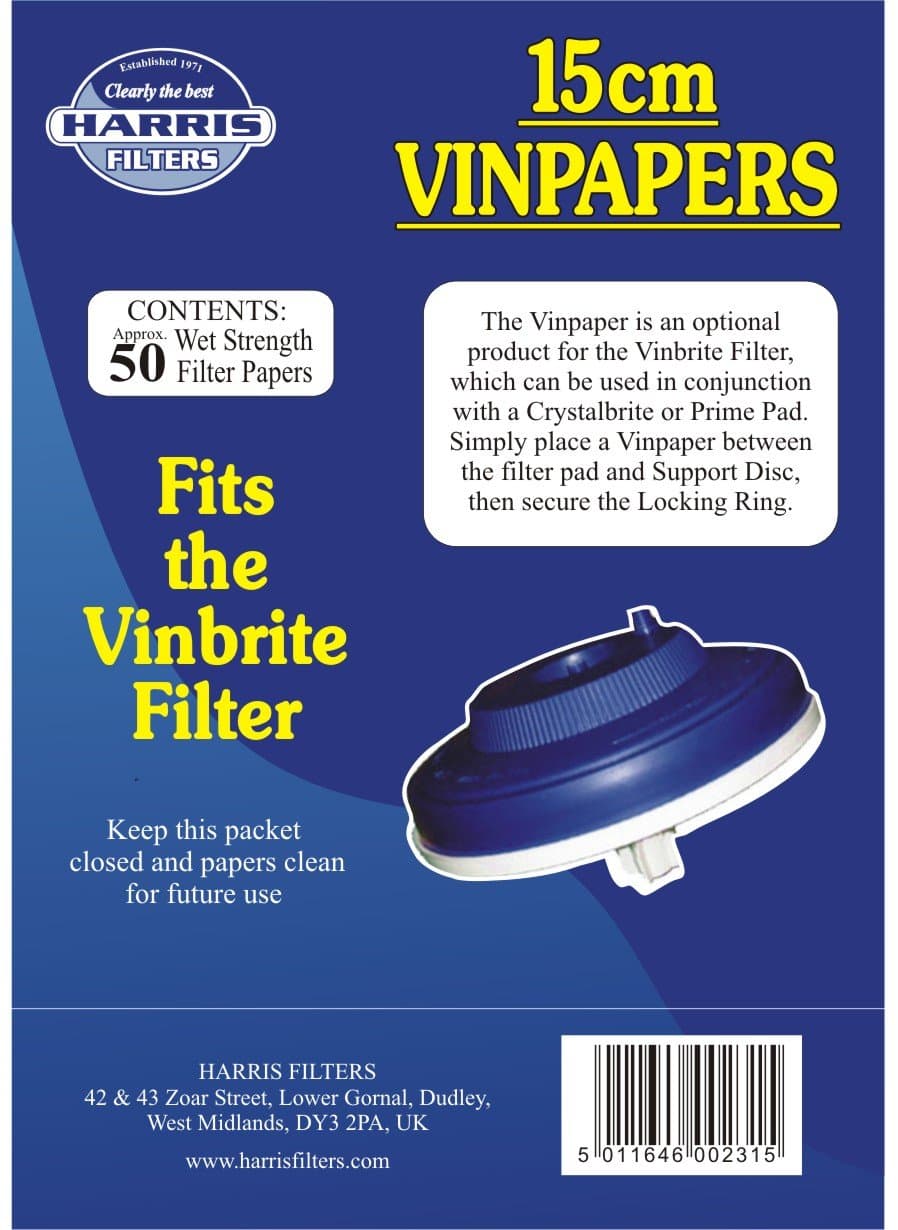 Home Brew & Wine making - 15cm Vinpapers - Filter Papers for the Vinbrite Filter Kit - Pack Of 50