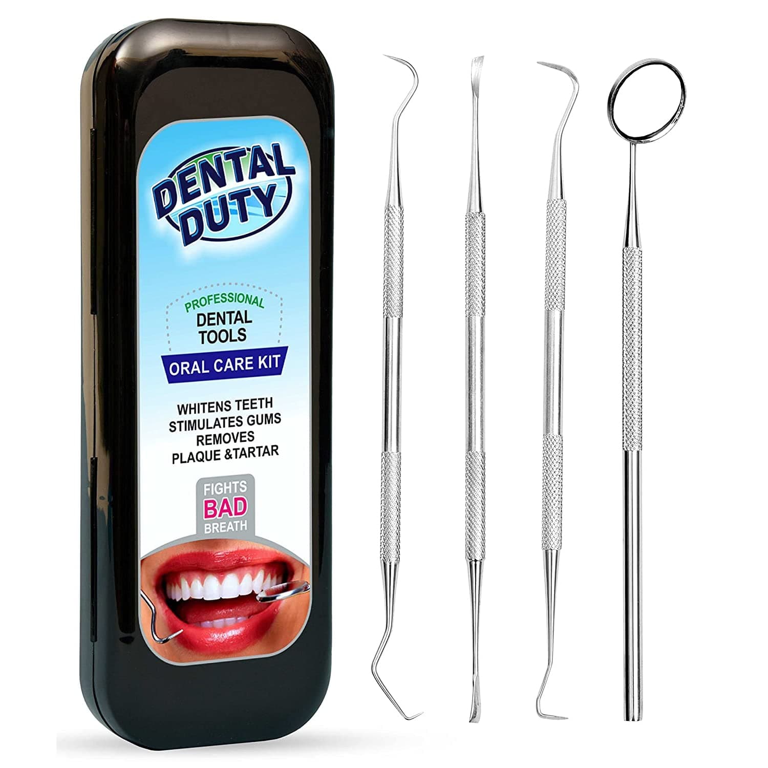 Dental Duty Dental Tools, Dental Pick for Teeth Cleaning Tools – Plaque Remover for Teeth with Teeth Cleaning Kit - Stainless Steel Dental Mirror for Teeth, Scraper and Scaler, (Black)