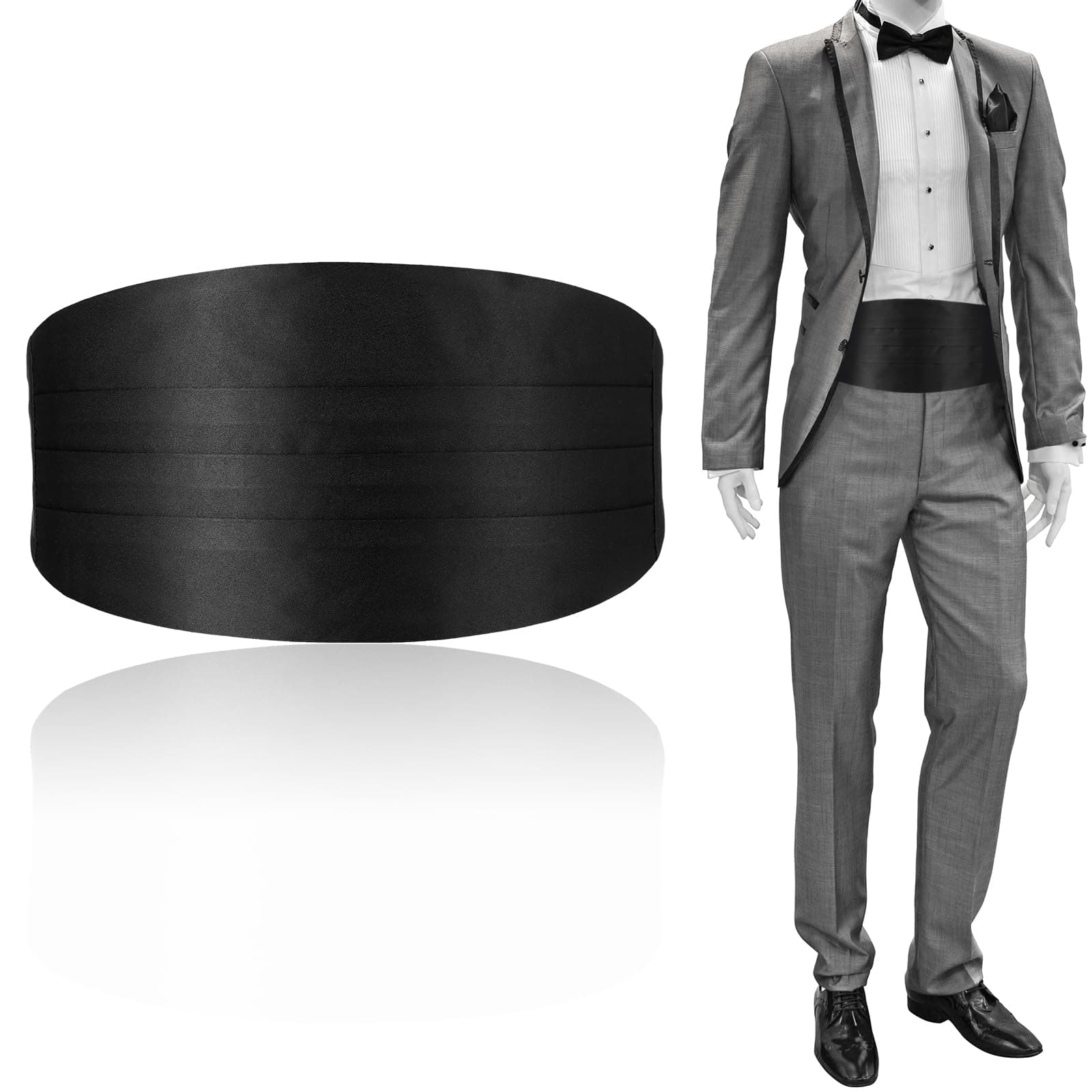 47.2 Inch Men's Solid Color Cummerbund with Adjustable Band for Men Tuxedo (Black)