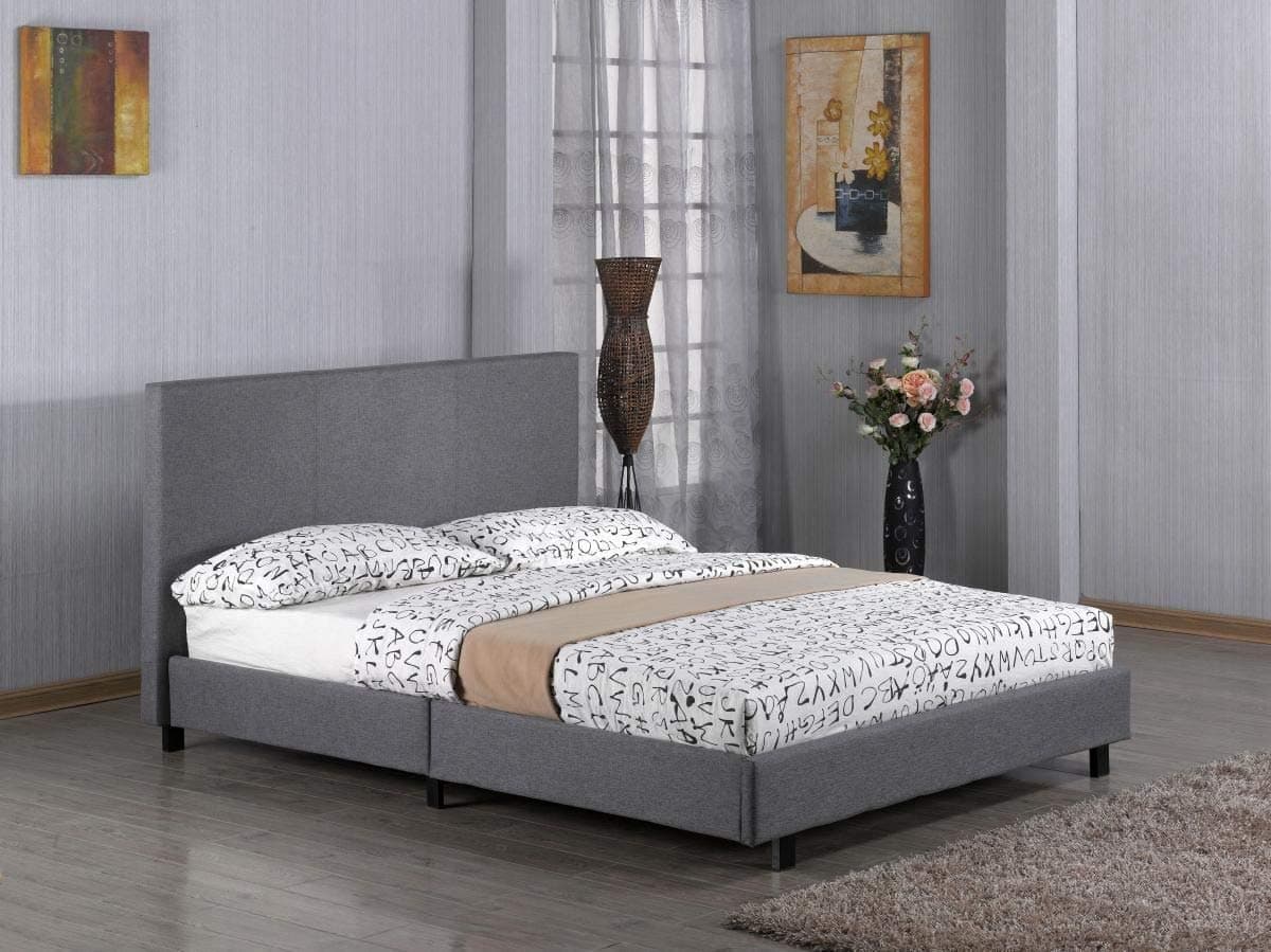 3ft, 4ft, 4ft6, 5ft Fusion Grey Linen Fabric Bed Double Single King Size Bed (5FT King Size)