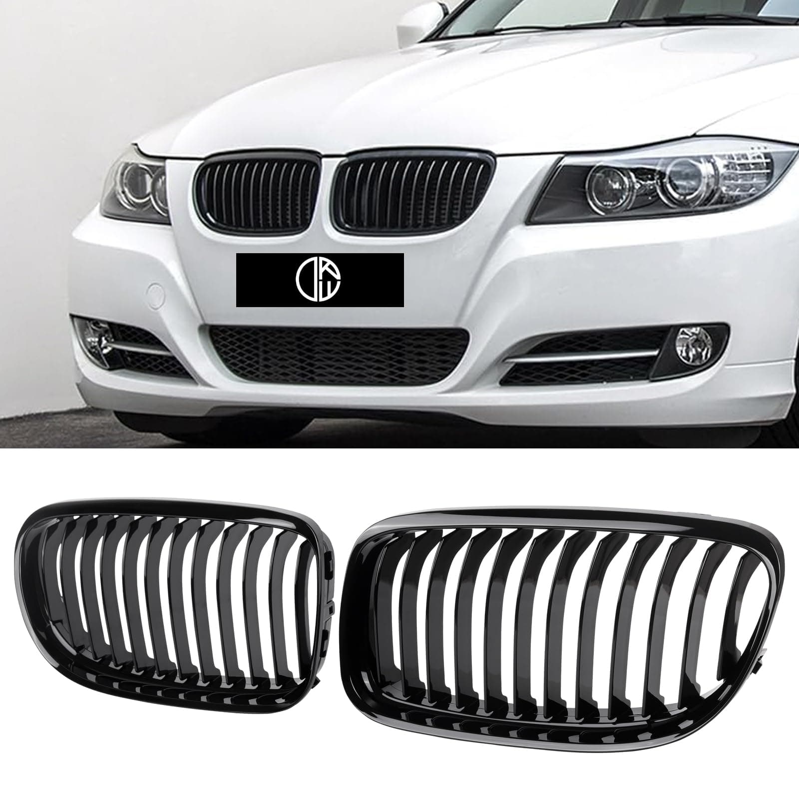 E90 Grille, Single Slat Gloss Black, ABS Plastic, Car, BMW 3 Series E90/E91 Grille, Direct Replacement, Black, Grille