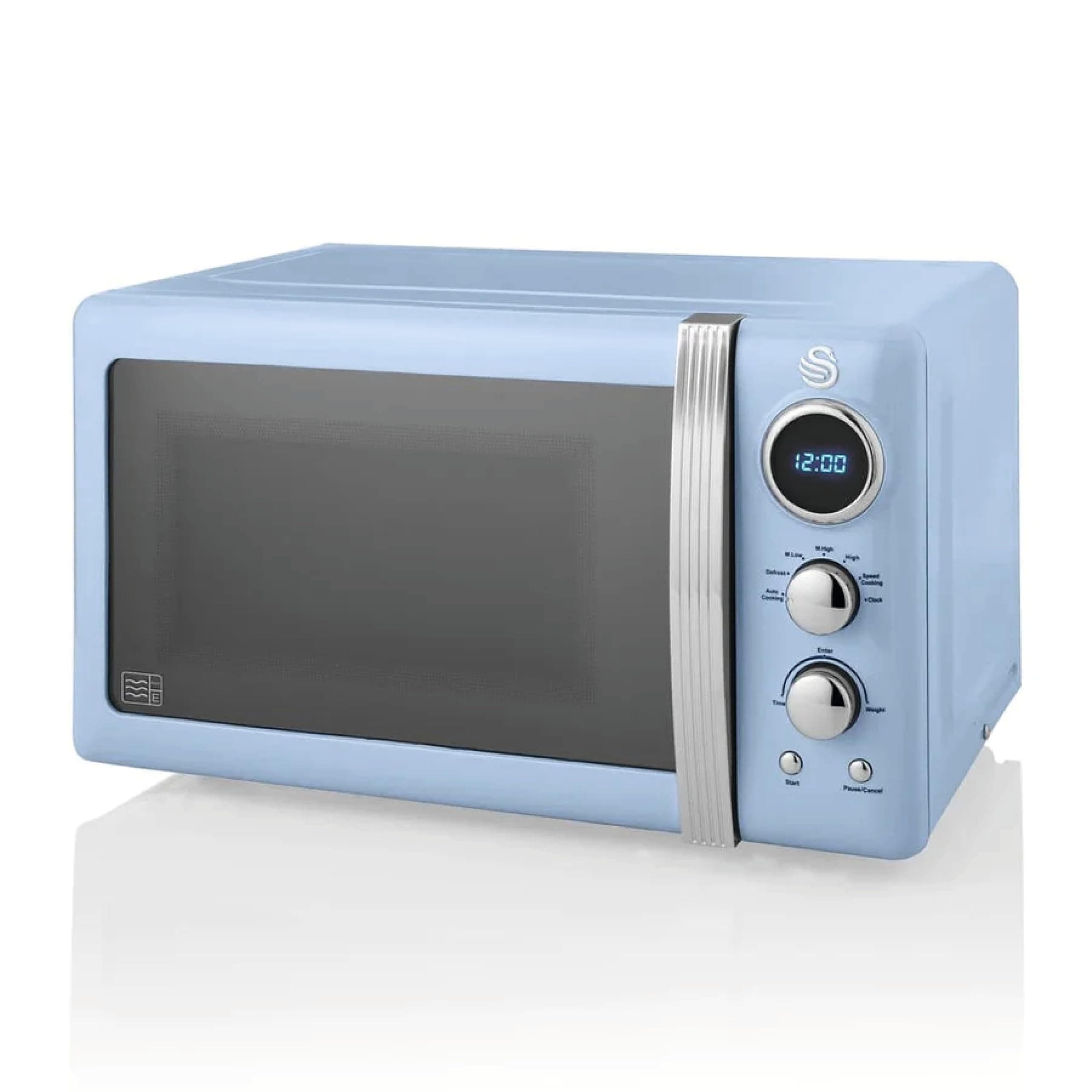 Swan Retro LED Digital Microwave Blue, 20L, 800W, 6 Power Levels Including Defrost Setting, SM22030LBLN