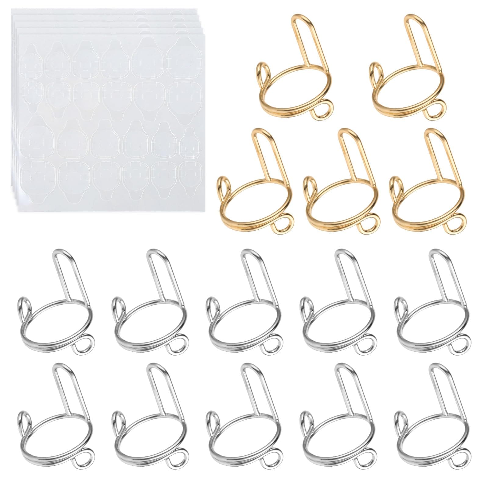 20Pcs Wudu Nail Rings with 5Sheets Adhesive Nail Tabs, Adjustable Fingernail Rings for Acrylic Nails, No Glue No Adhesive Fake Nail Rings for Nails Art Diy Decoration(Gold, Silver)