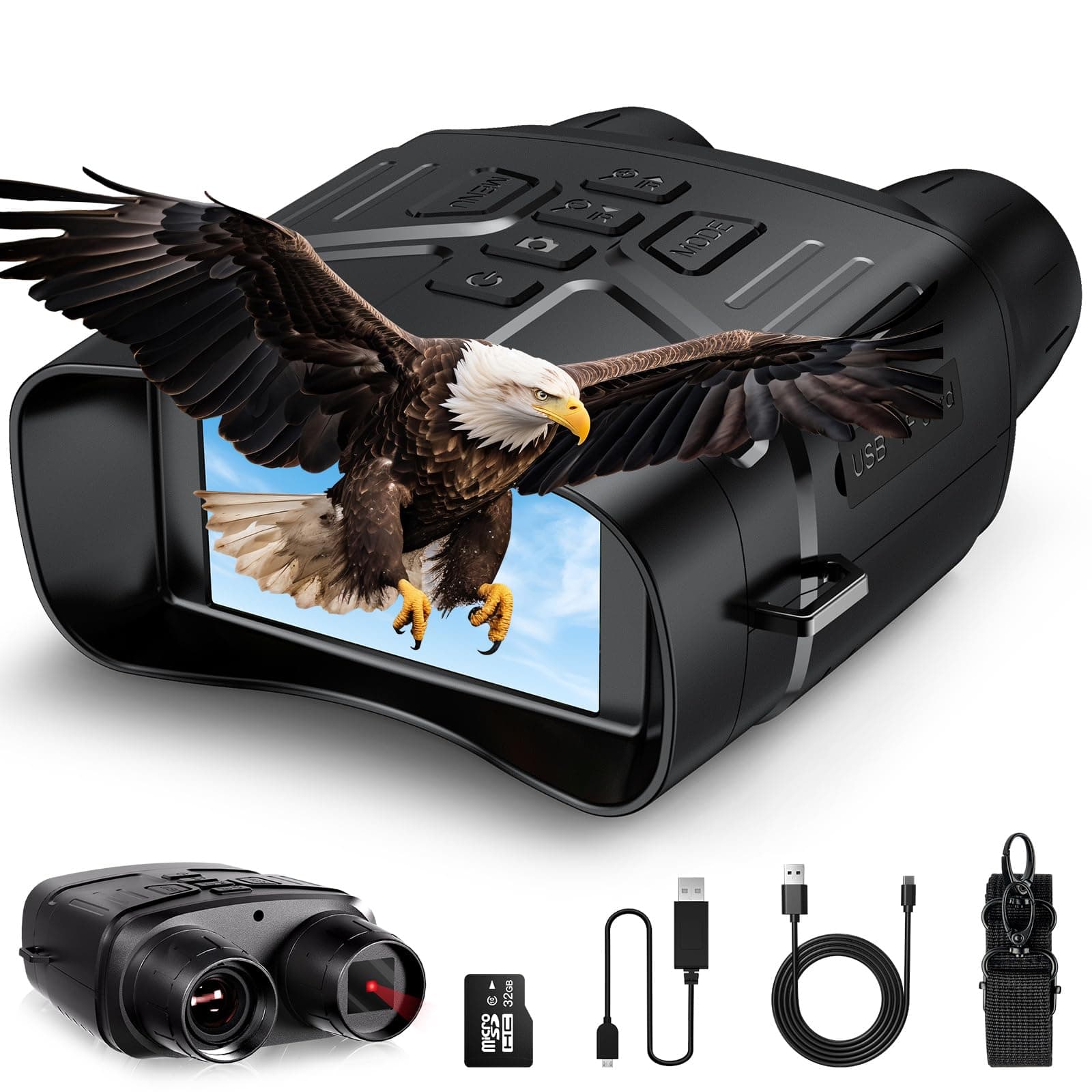 Night Vision Goggles, 4K Infrared Night Vision Binoculars with Adults, 3'' Large HD Night Vision Binoculars,Rechargeable Battery and 32GB TF Card for Outdoor Camping