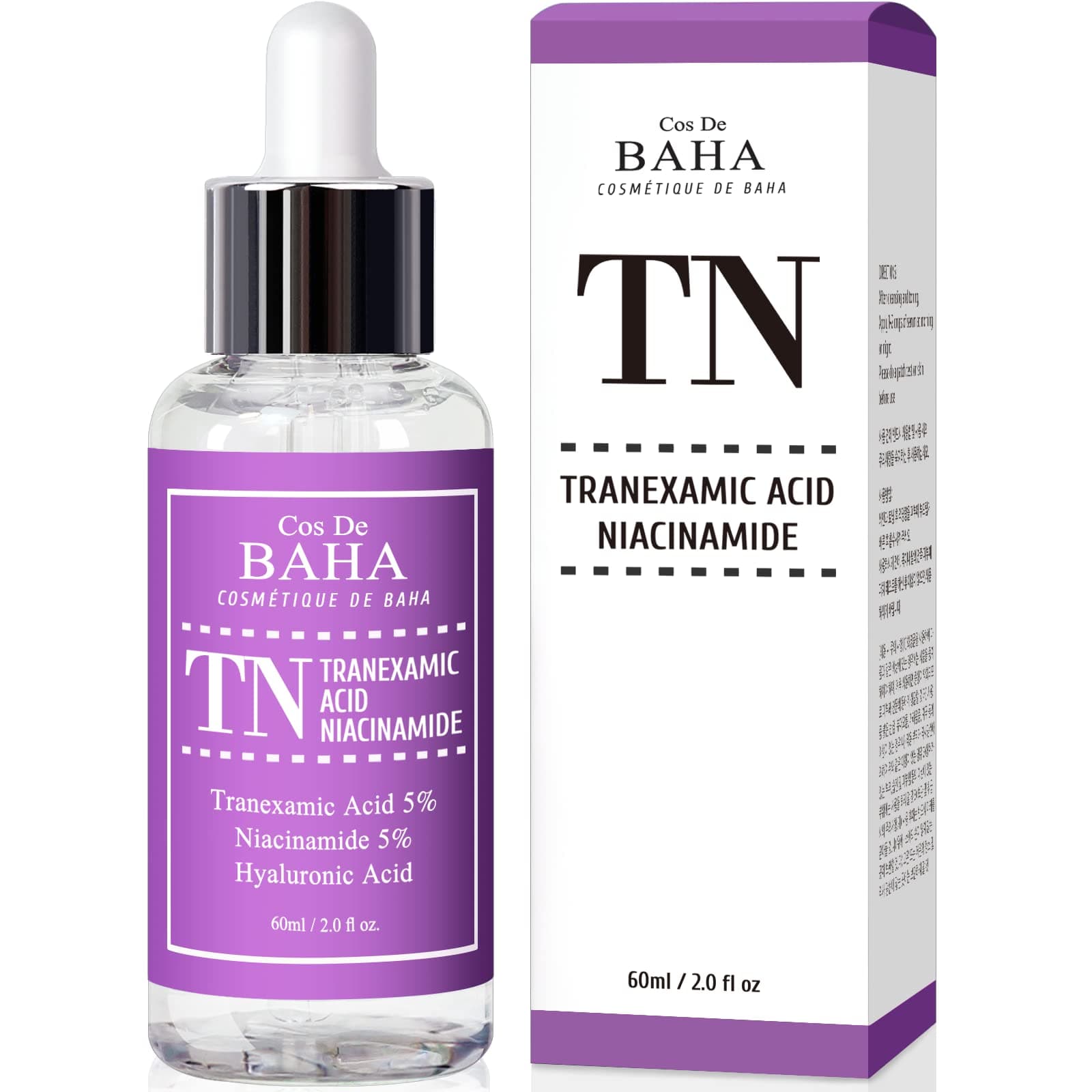 Cos De BAHA Tranexamic Acid 5% Serum 2 Fl Oz – Niacinamide 5%, Hyaluronic Acid & Aloe for Brightening, Dark Spots & Uneven Tone, Remover Melasma (60 ml)