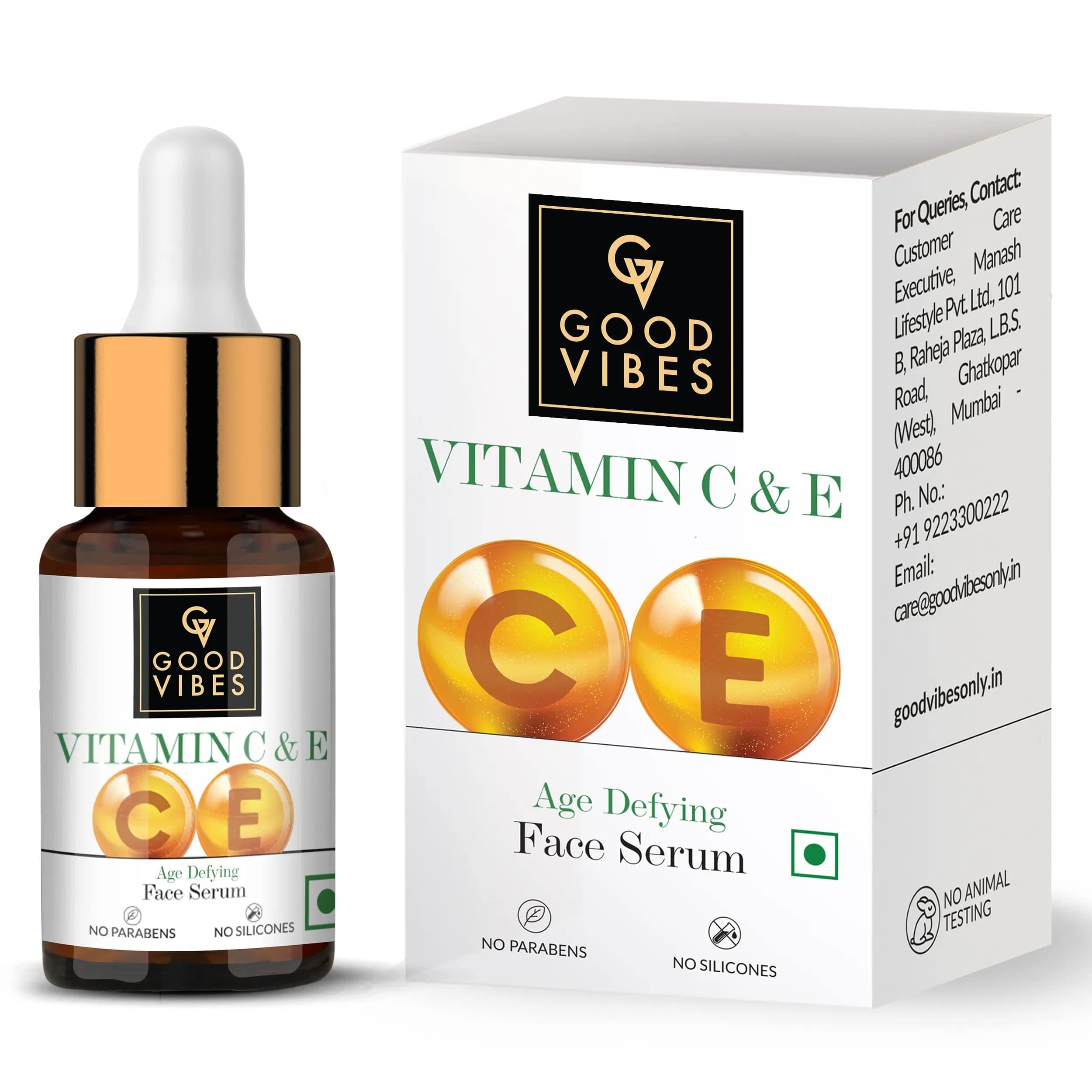 Vitamin C & Vitamin E Age Defying Serum, 10 ml Light Weight Non Greasy Helps Reduces Wrinkles Skin Repair, Naturally Glowing Face Serum, No Parabens & Sulphates, No Animal Testing