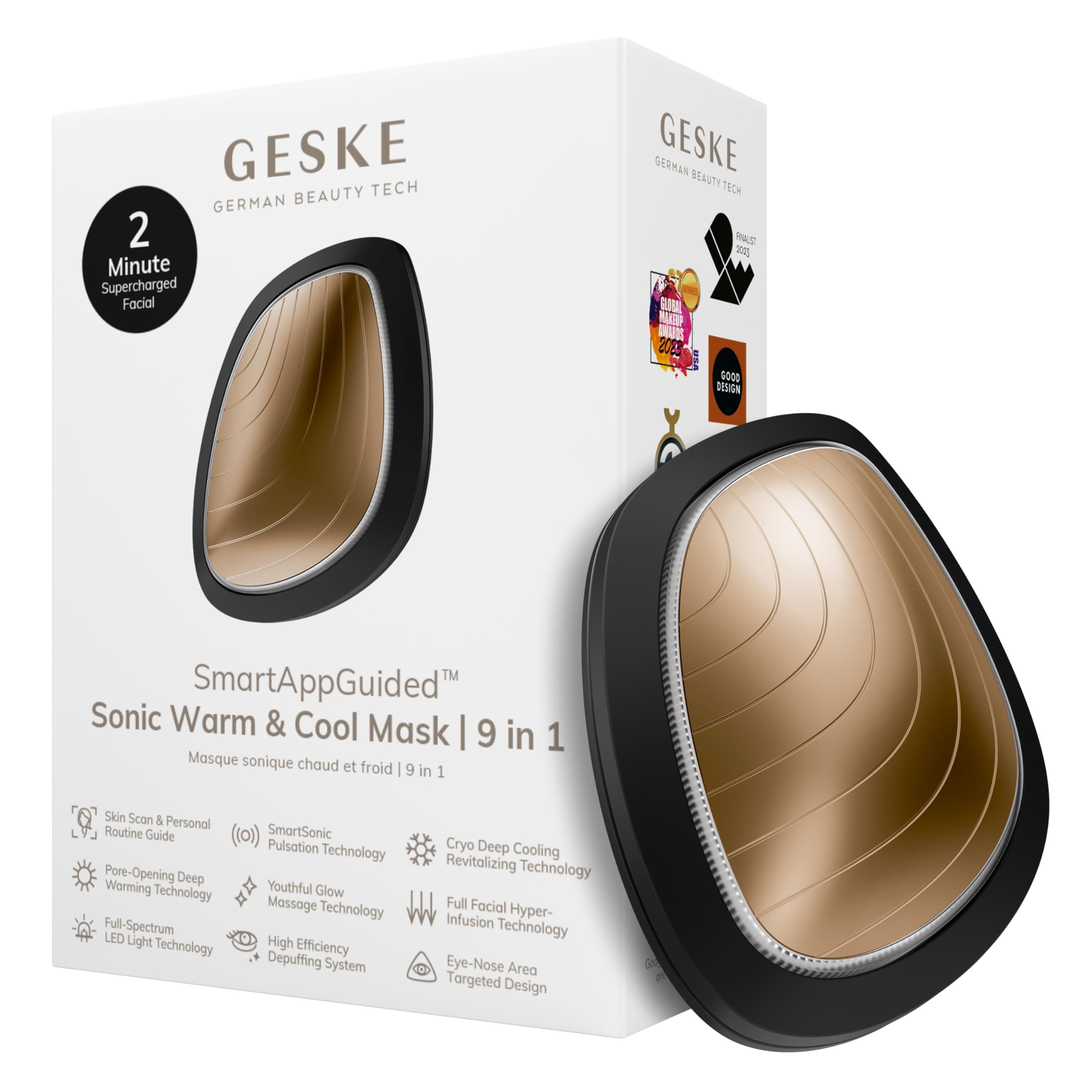 GESKE | SmartAppGuided™ Sonic Warm & Cool Mask | 9 in 1 | Beauty LED Face Mask | Full Spectrum LED + Red Light Therapy | Heat | Freshness | Increased Care Absorption | Facial Massager