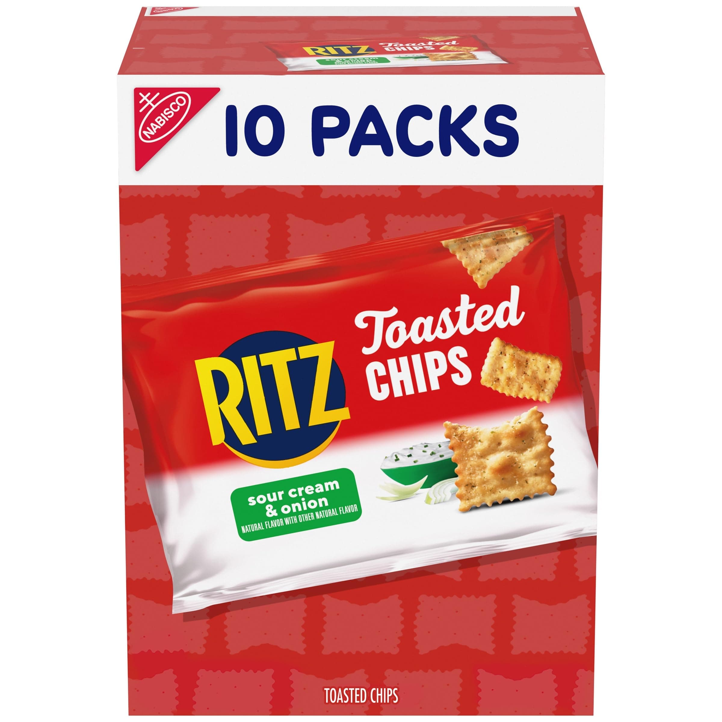 RITZ Toasted Chips Sour Cream and Onion Crackers, Lunch Snacks, 10-1.0 oz Snack Packs