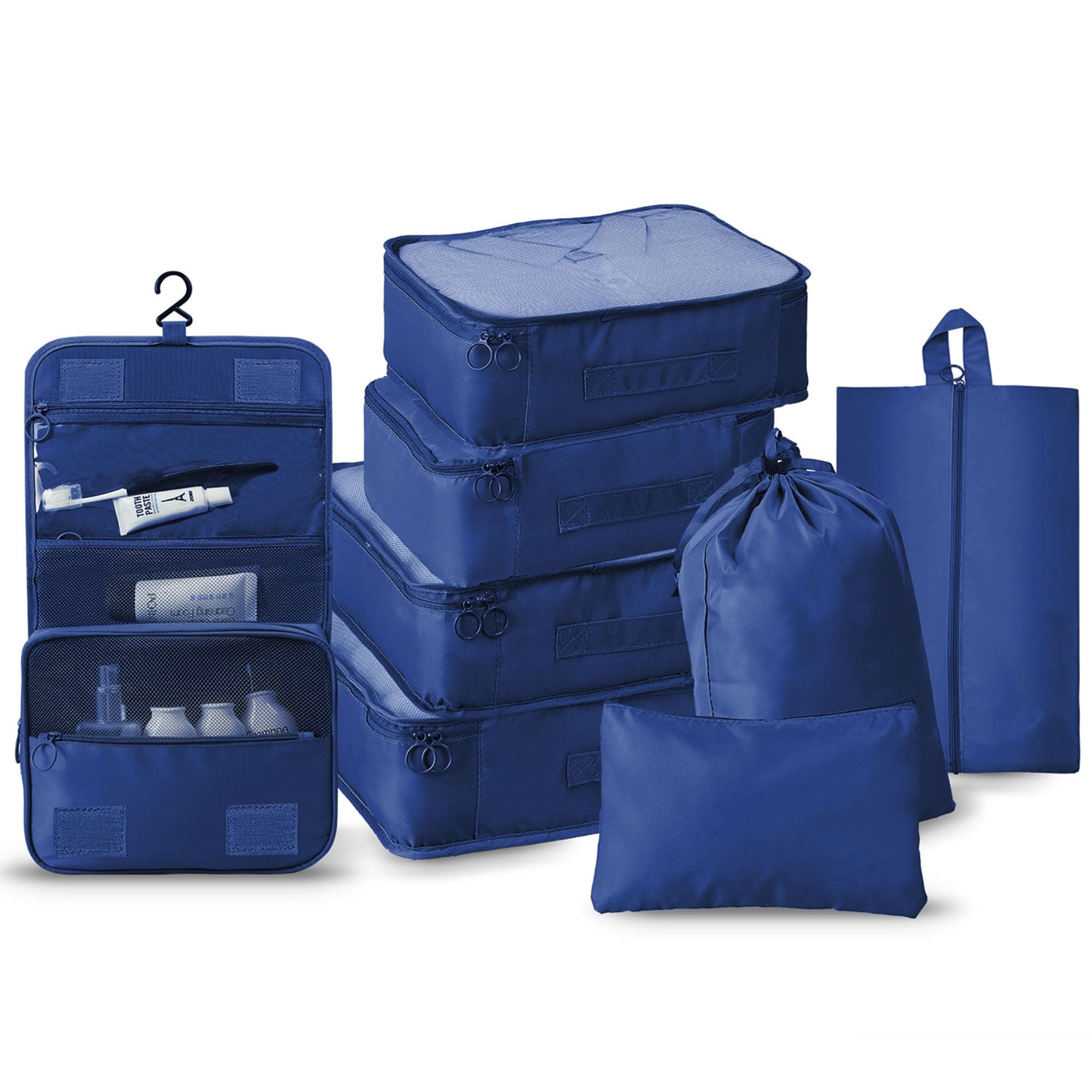 8 Piece Compression Packing Cubes Set,2 Colors for Luggage Organizer,Travel Accessories and Essentials,Carry On Suitcases, Dark Blue