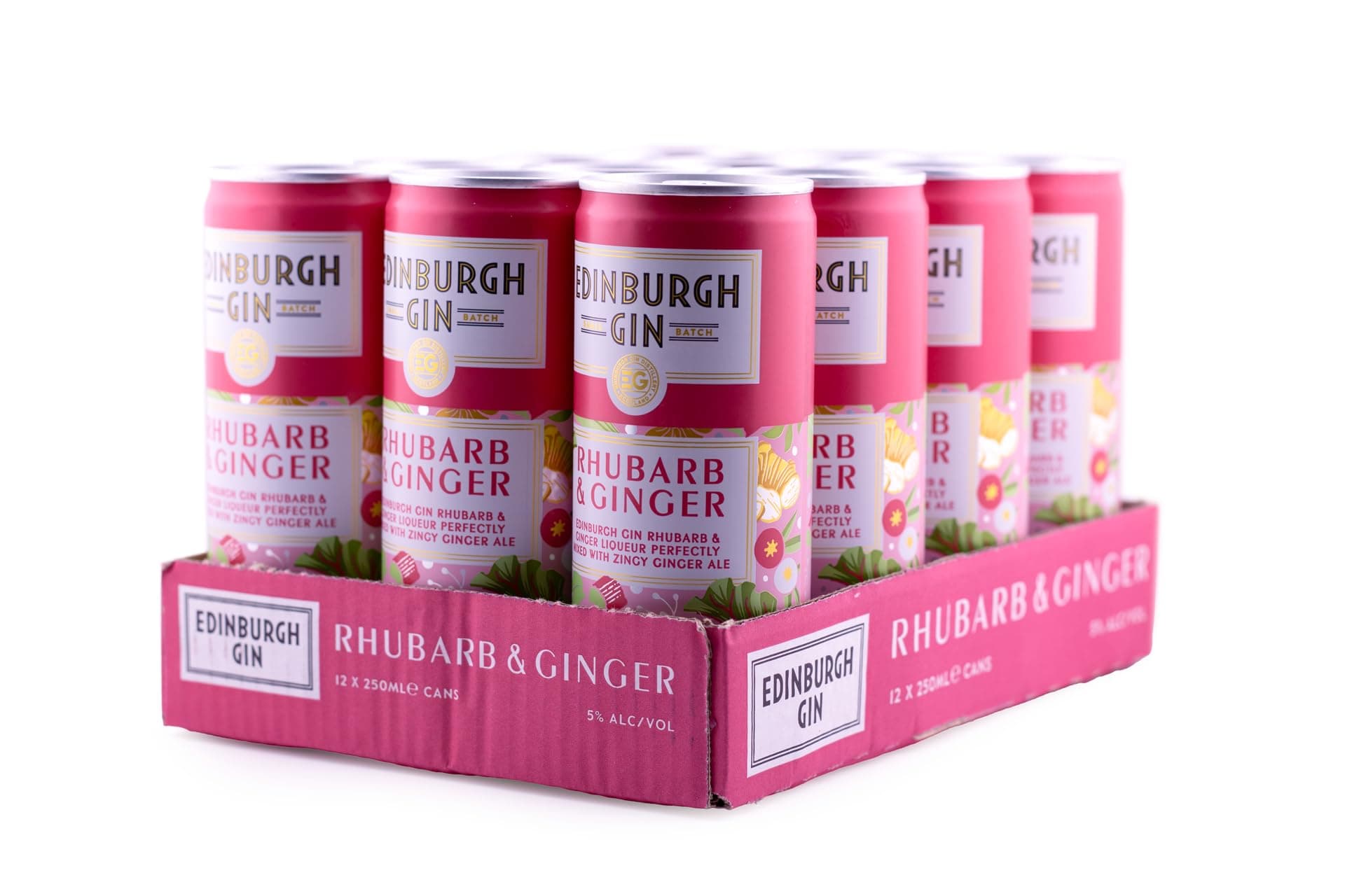 Rhubarb & Ginger Gin Liqueur and Ginger Ale Ready To Drink Cocktail Can 5% ABV | 250ml | Pack of 12 | Balanced and Warming | The Perfect Liqueur Serve On The Move