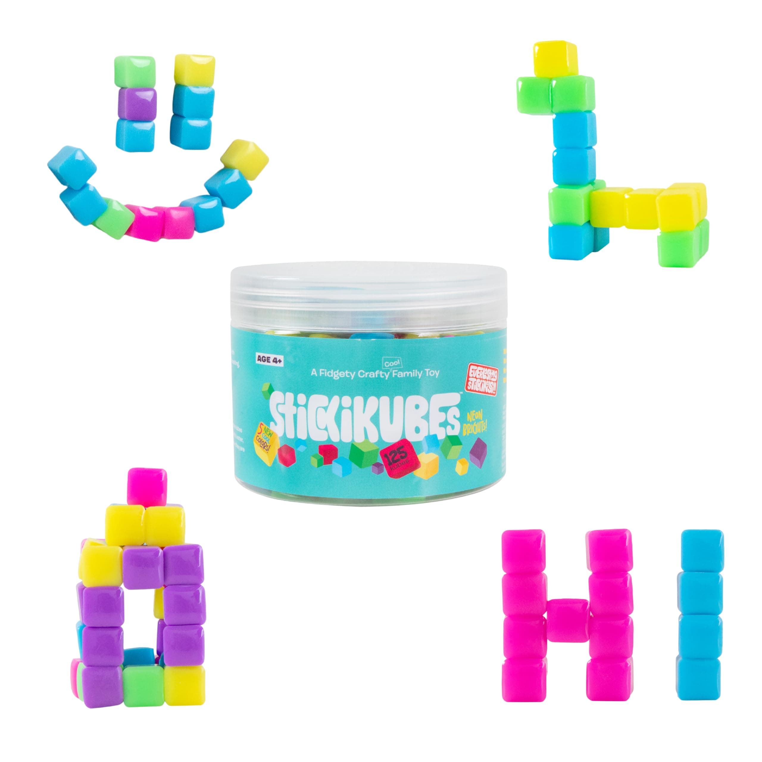 StickiKubes, Mini Stacking Cubes That Stick to Anything, Non Toxic Kid Safe S...
