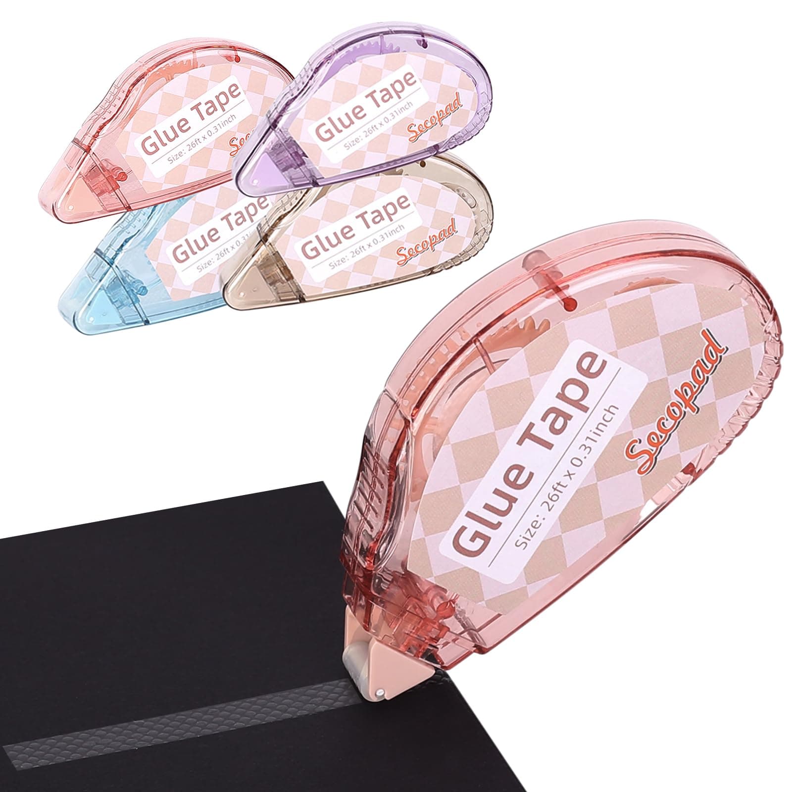 Pack of 4 Adhesive Rollers, Double-Sided Tape, Adhesive Tape, Roller Scrapbook Tape for Scrapbook, Photos, Crafts, 0.31 Inch, Clear