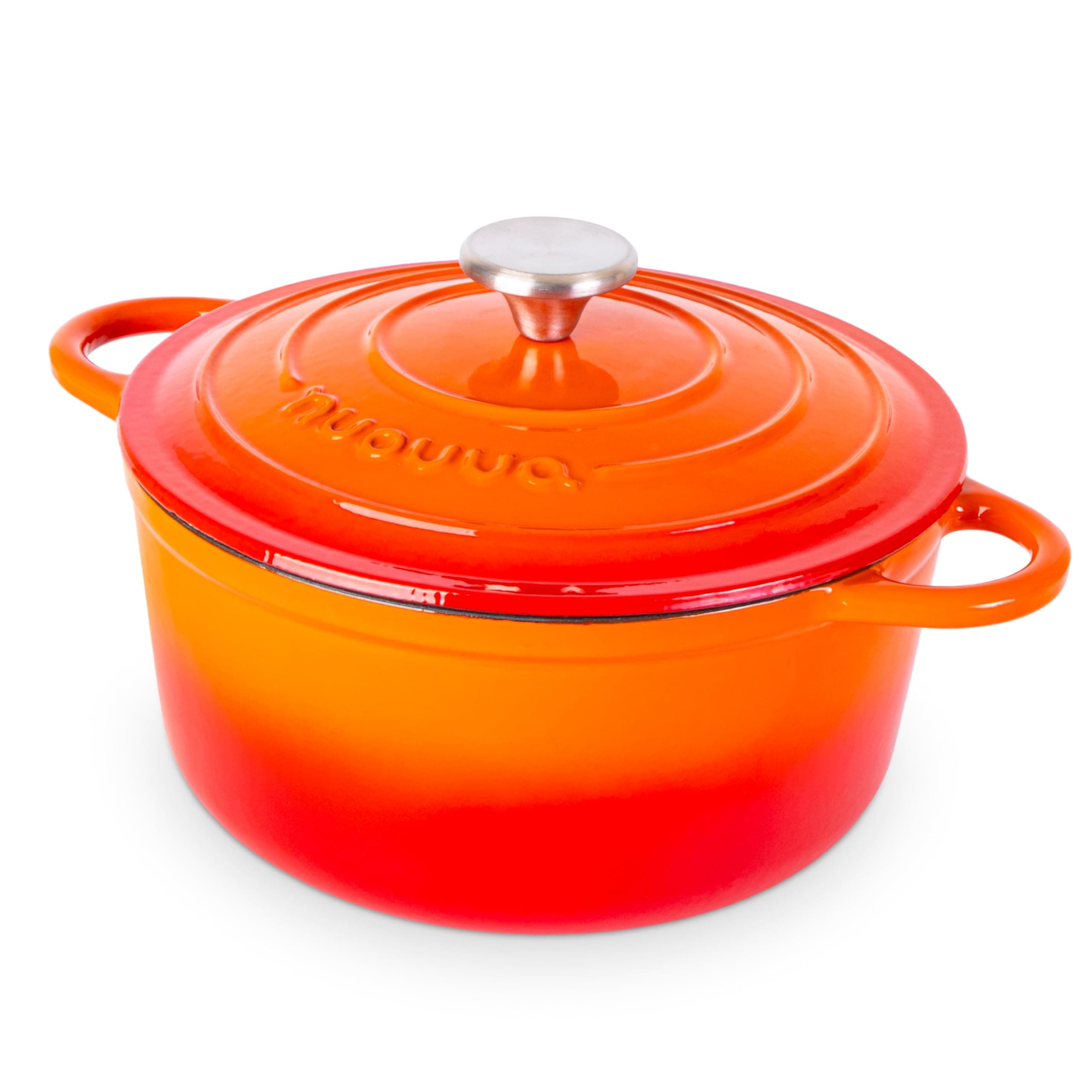 Cast Iron Pot with Lid – Non-Stick Ovenproof Enamelled Casserole Pot, Oven Safe up to 500° F – Sturdy Dutch Oven Cookware – Orange, 5-Quart, 24cm – by Nuovva