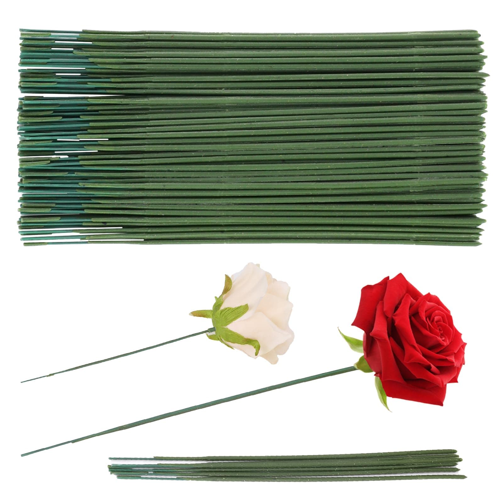 KALIONE 100 Pcs Plastic Floral Stem Plastic flower Stems Artificial Floral Rod Flower Stem Green Floral Wire Sticks Stem Green Flower Sticks Plant Stub Wire DIY Crafts Bouquet Stem (6.7 inch/17 cm)