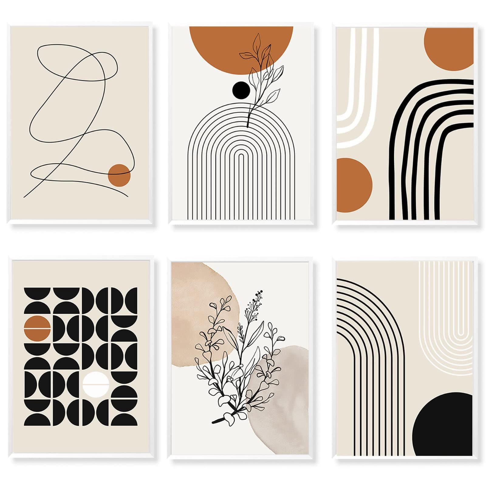 KASTWAVE Art Wall Decor,6 Pcs Abstract Geometric Line Art Prints for Living Room, Bedroom, and Gallery Exhibition