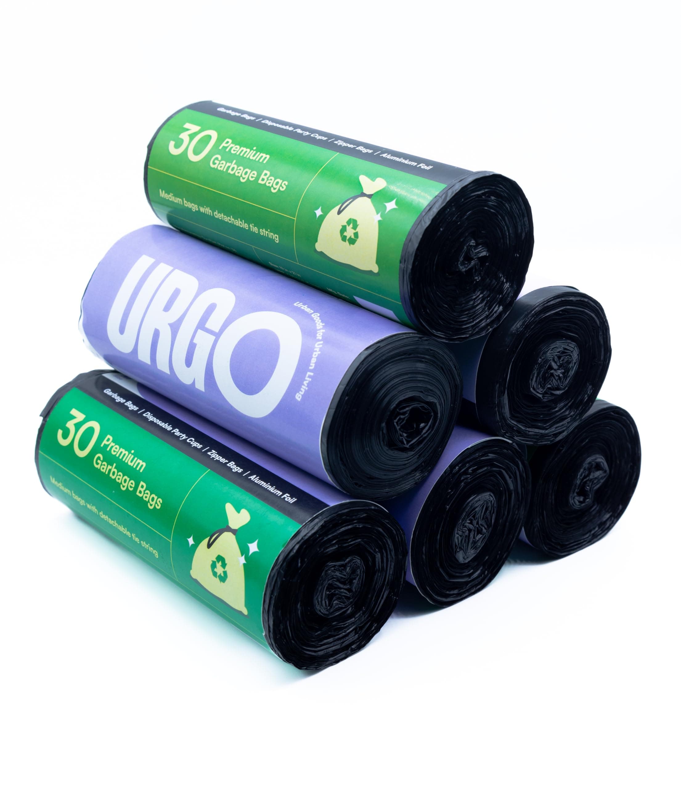 URGO Premium, Export Quality Garbage Bags - Medium (19 x 21 in) - 30 Bags per Roll, total 180 bags - Pack of 6