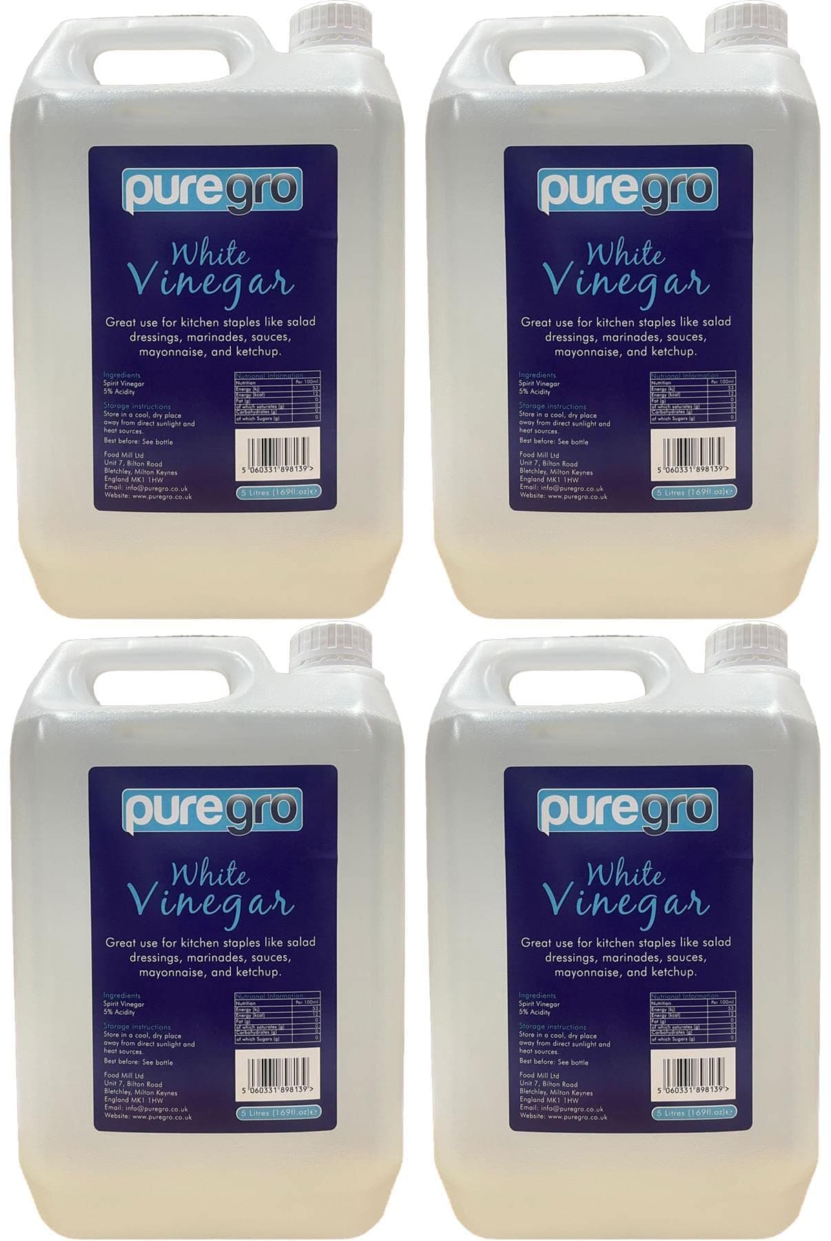 Puregro White Vinegar, 5 Litres (Pack of 4)