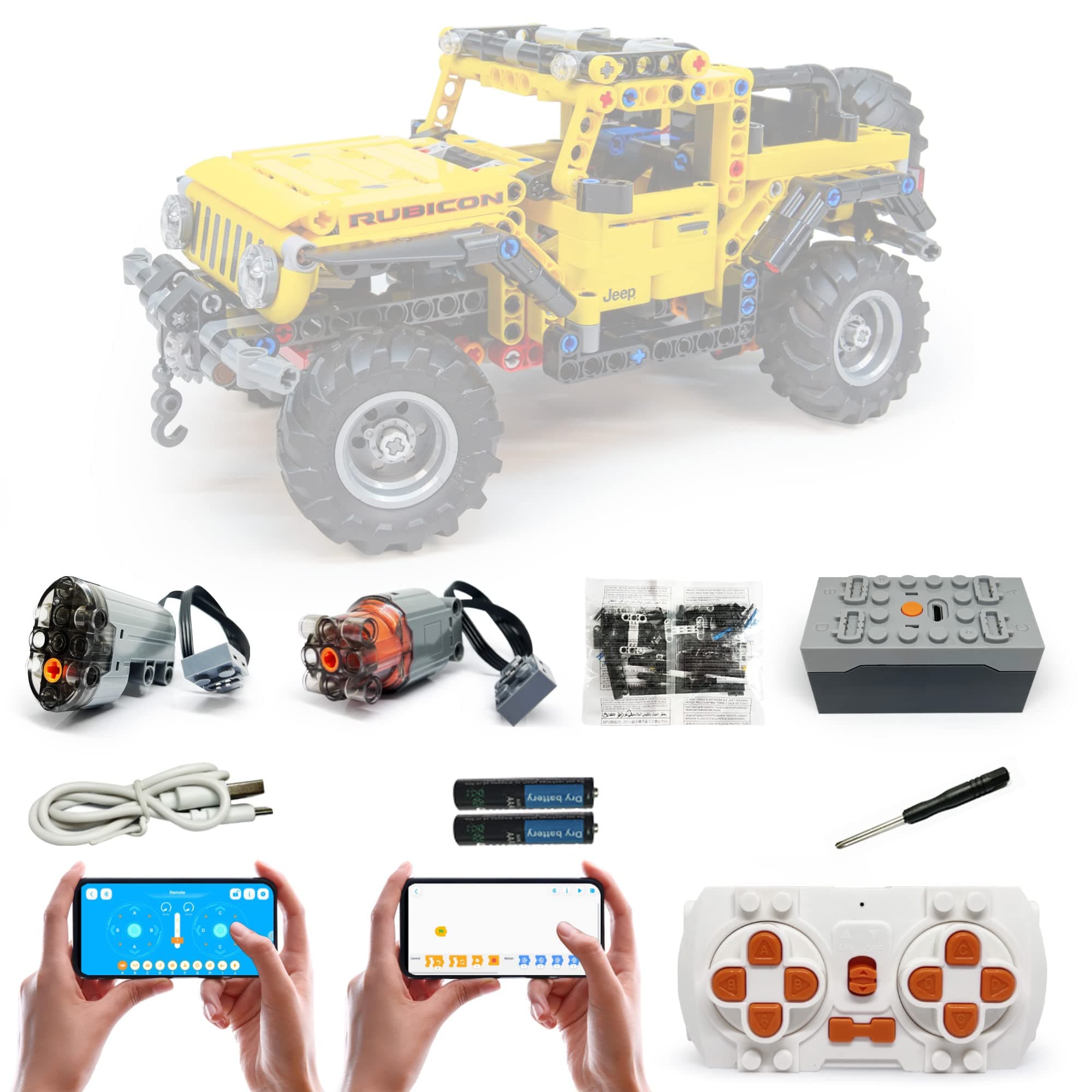 for Lego 42122 Jeep Wrangler Motor and Remote Control Set, APP 4 Control Modes, with 3 Motor (Model not Included) (Super Motor)