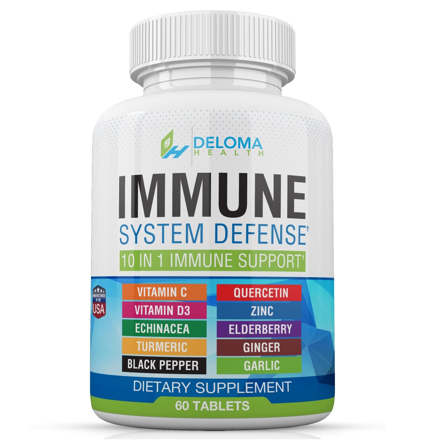 10 in 1 Immune System Support Supplement - Vitamin C (1000 mg), Quercetin, Vitamin D3 (5000iu), Zinc (40 mg), Elderberry, Echinacea, Turmeric, Ginger, Garlic, Black Pepper