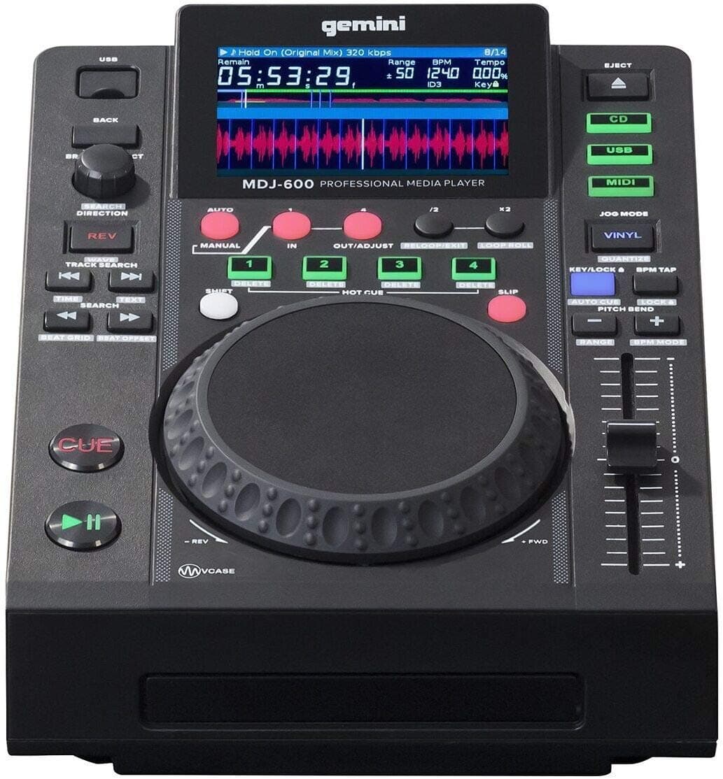 Gemini Sound Mdj-600 - Professional Cd/Media Player With 4 Hot Cues And Auto/Manual Looping, Colour Screen, Midi, 24-Bit/192Khz Soundcard