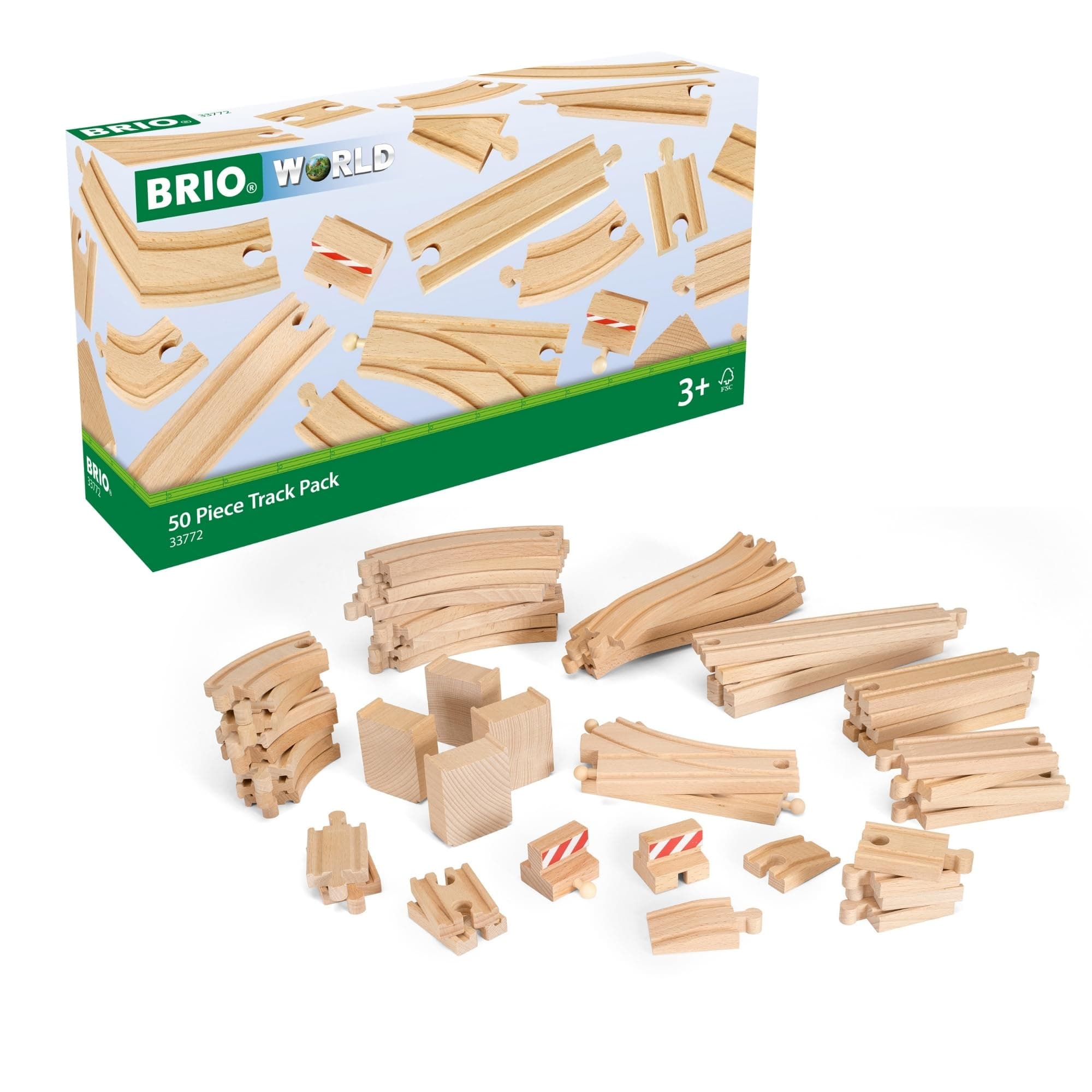 Brio 33772 50-Piece Additional Rail Set, Ages 3 and Up (Toy, Wooden Toy, Wooden Rail Set, Gift (Birthday/Christmas))