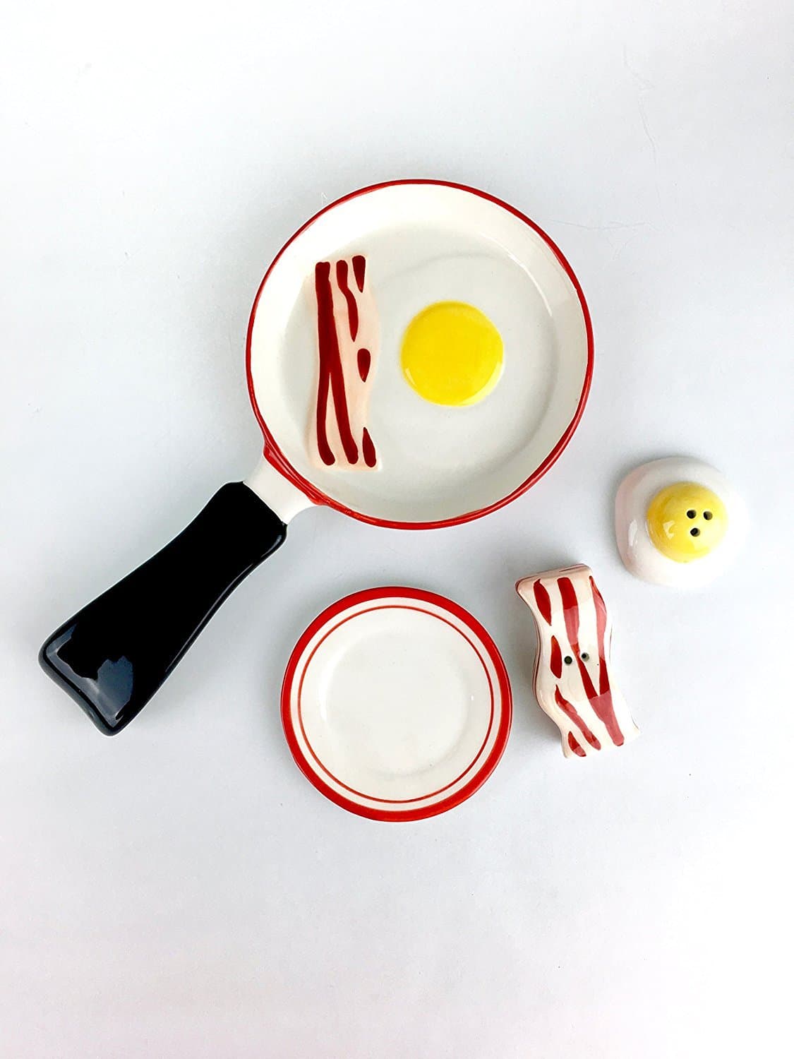 Bacon and Egg Salt and Pepper Shaker Set bundled with Bacon Egg Spoon Rest
