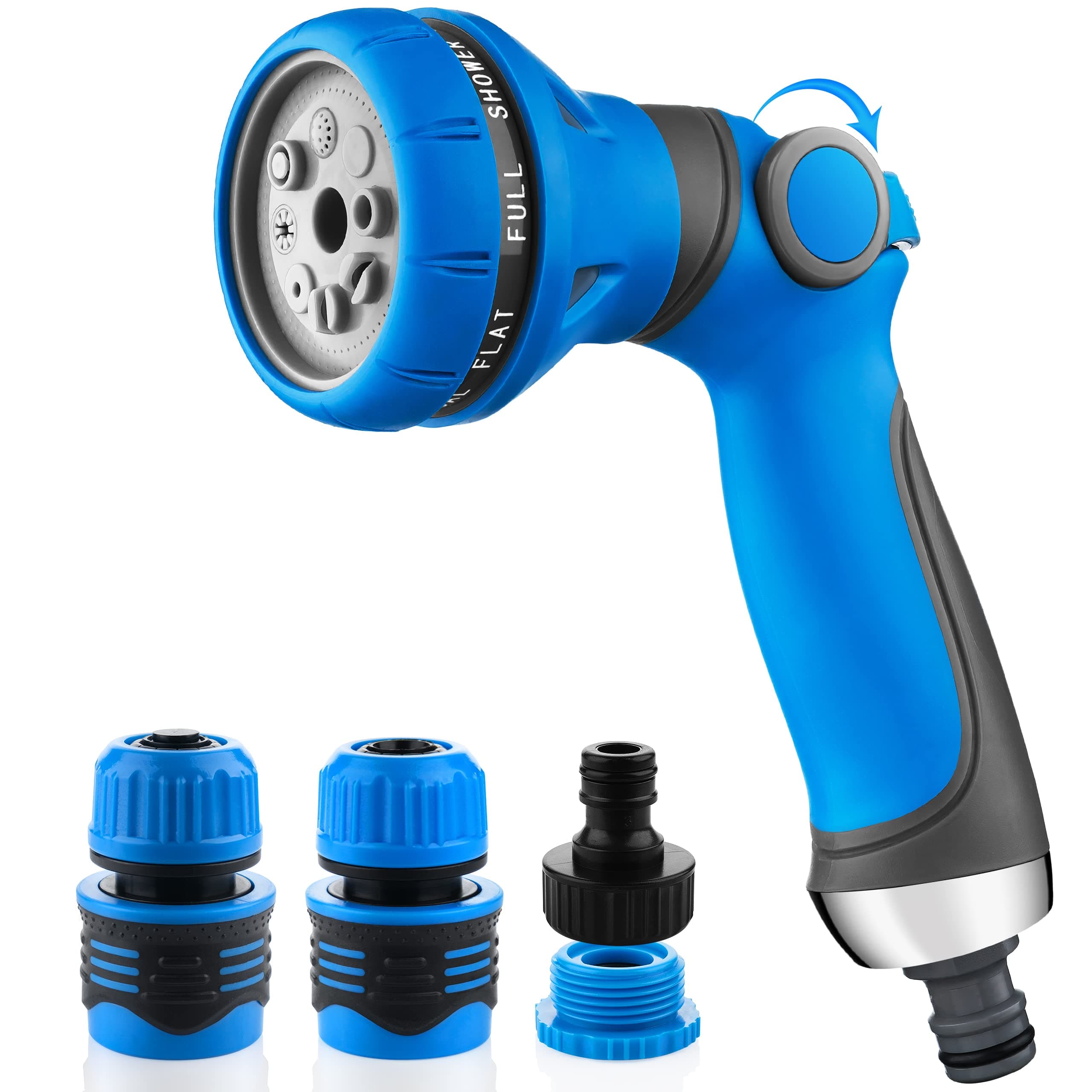 Aqua Flow Garden Hose Pipe Spray Gun 4pcs Set Including 8 Adjustable Patterns & High-pressure Nozzle-Premium Abs Material Hose Gun Is An Eco-friendly Watering Solution For Standard Uk 1/2" Garden Hose