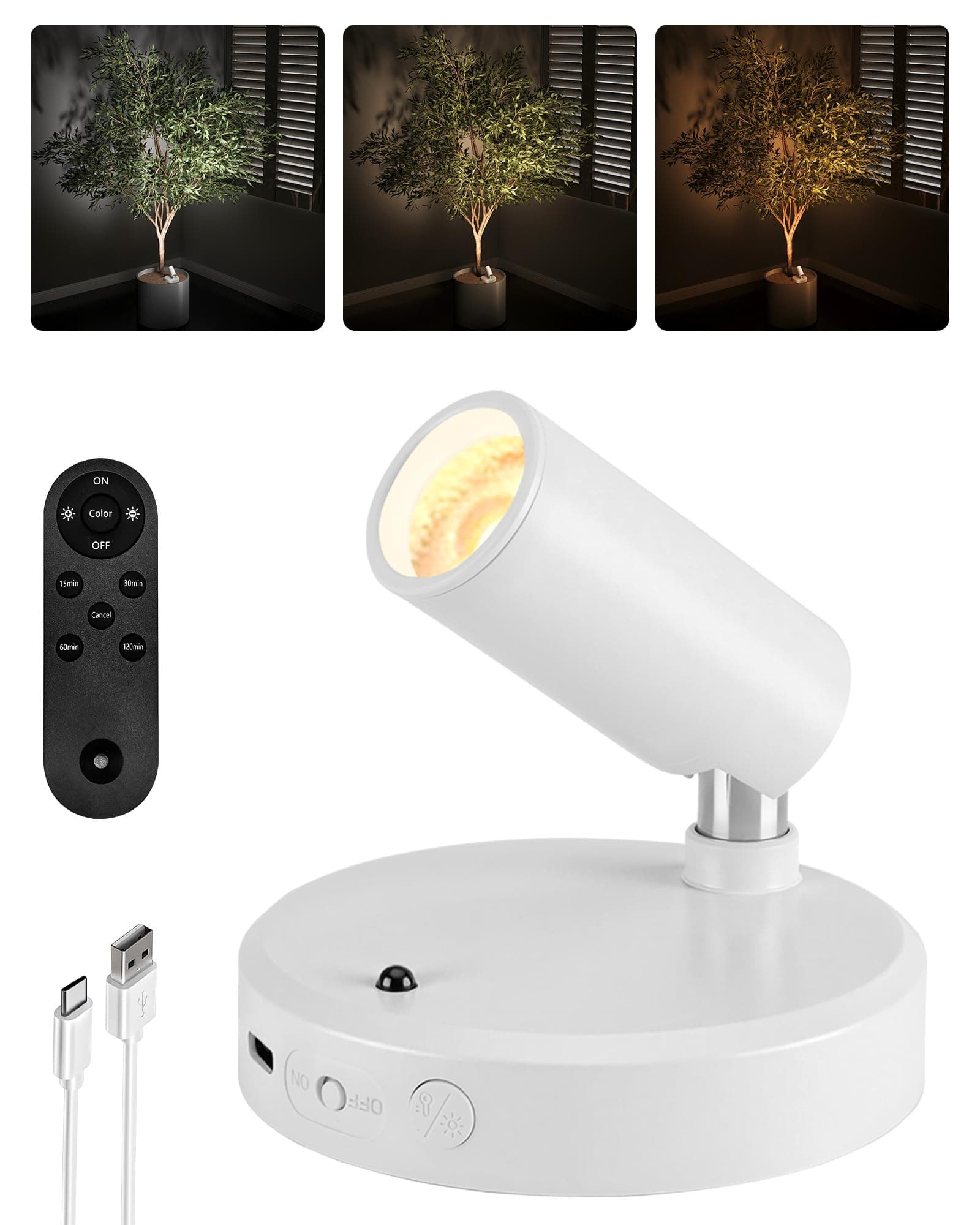 EZVALO Battery Powered LED Spotlight Indoor, Wireless Picture Lights with Remote, 5500mAh Rechargeable Mini Display Light, Uplighting Indoor for Artwork, Tree, Painting, Portrait (white-1Pack)