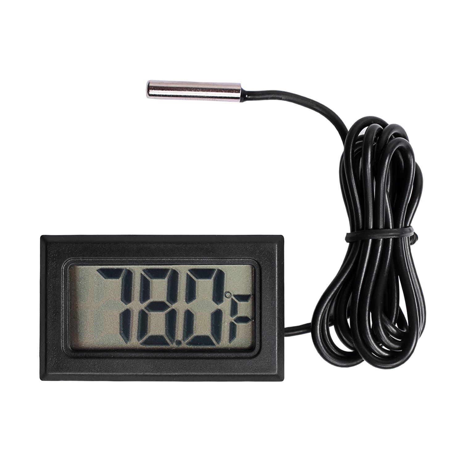 Qooltek Digital LCD Thermometer Temperature Gauge Aquarium Thermometer with Probe for Vehicle Reptile Terrarium Fish Tank Refrigerator(Fahrenheit)