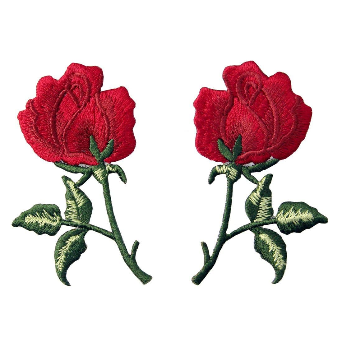 Flowers Boho Red Rose Patch Embroidered Retro Floral Applique Iron On Sew On Love Emblem, Set of 2 Pcs