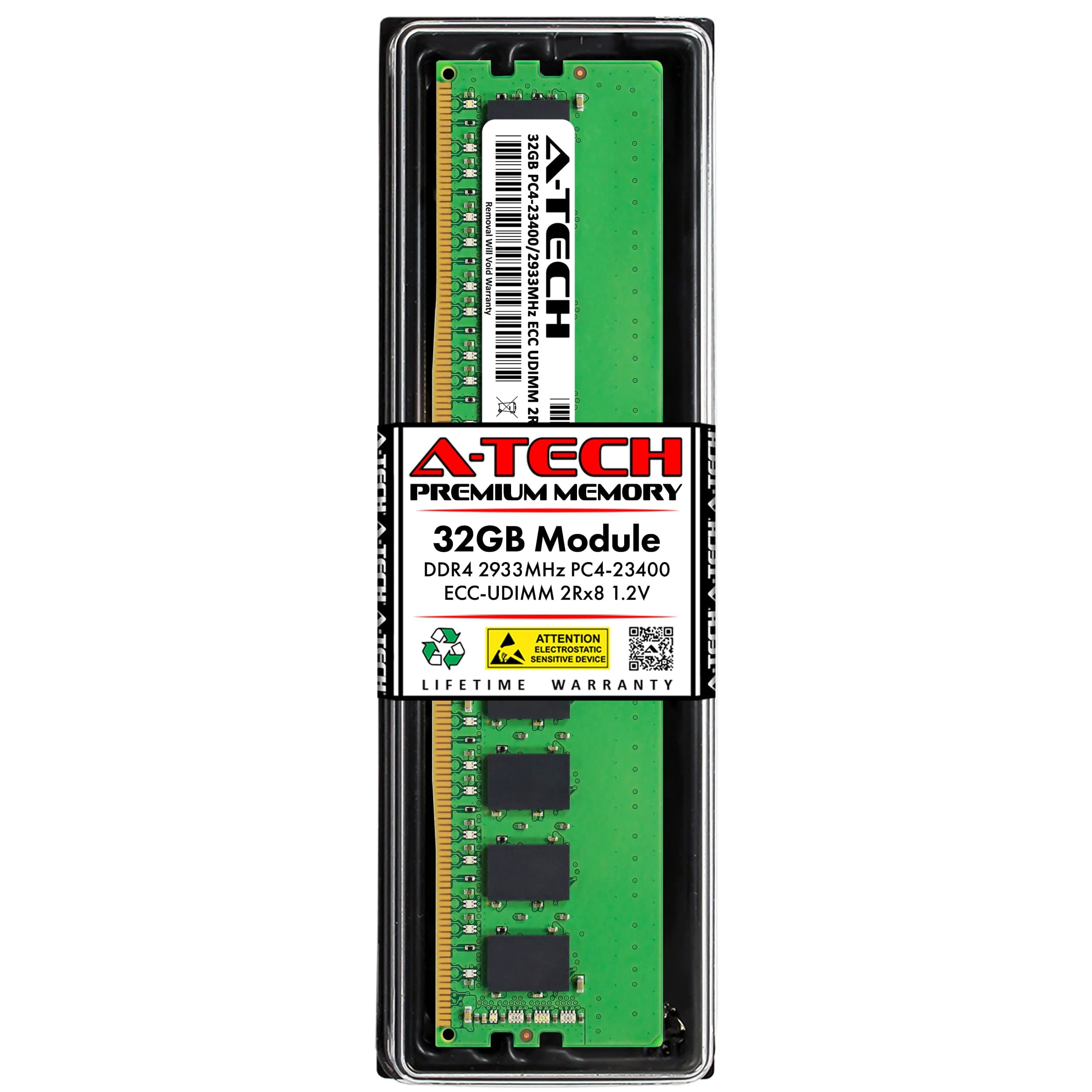 A-Tech Server 32GB DDR4 2933MHz PC4-23400 ECC UDIMM 2Rx8 Dual Rank 1.2V ECC Unbuffered DIMM 288-Pin Server & Workstation RAM Memory Upgrade Module (A-Tech Enterprise Series)