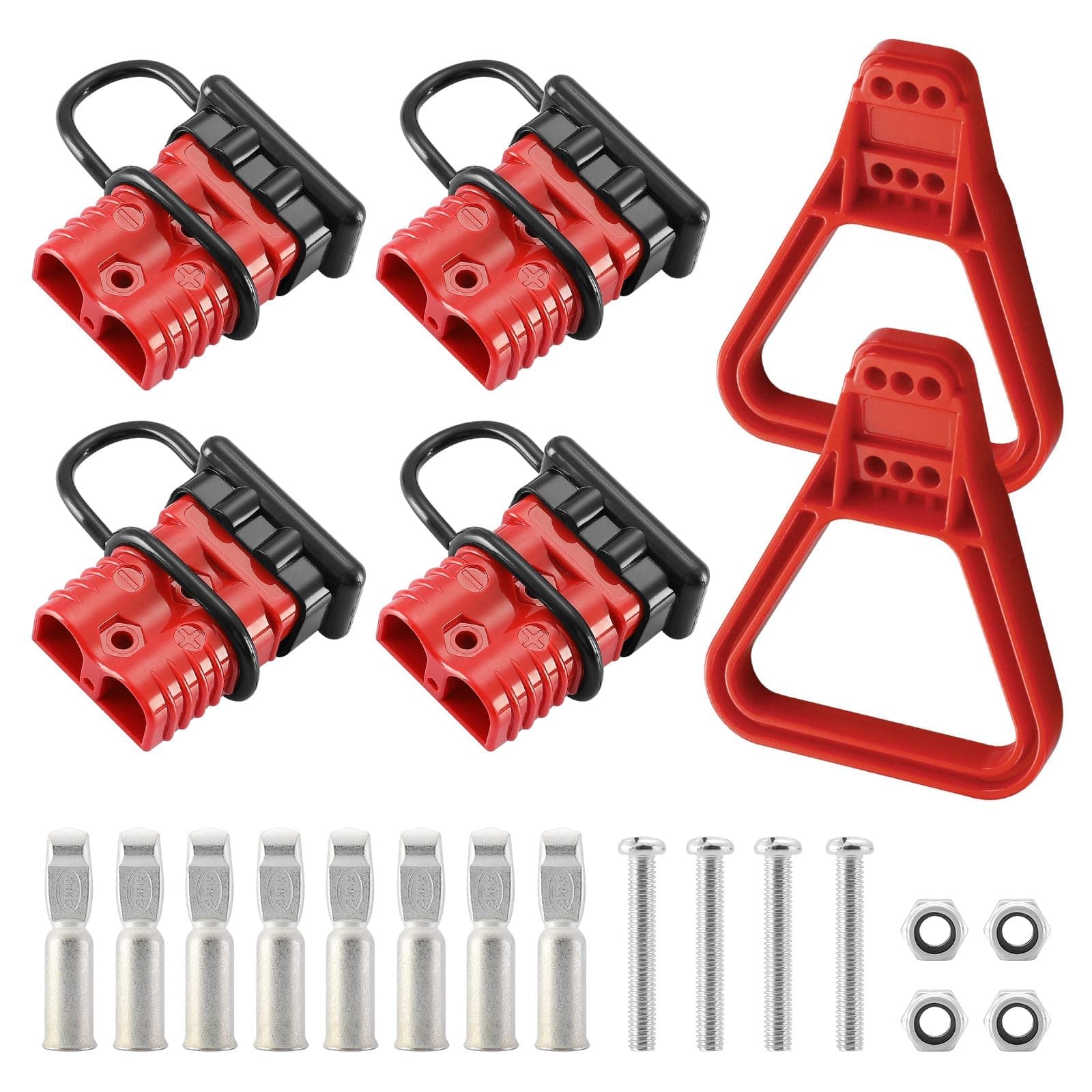 4 Pcs 1/0 Gauge 175 Amp Battery Quick Connect/Disconnect with Handle, Jumper Cable Plug Connector Kit for Recovery Winch, Towing Systems(Red)